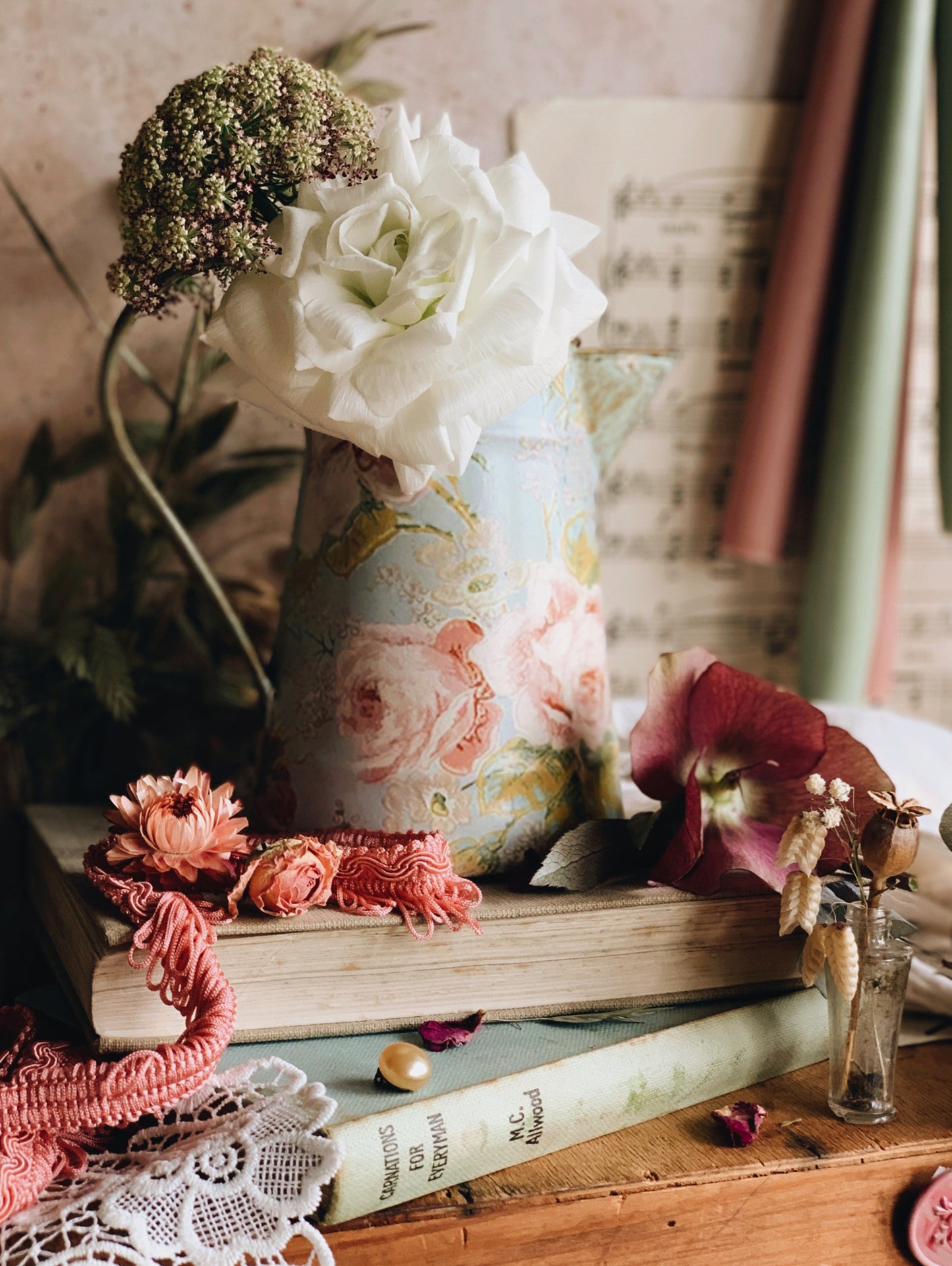 Rustic Tin Decoupaged Floral Jug