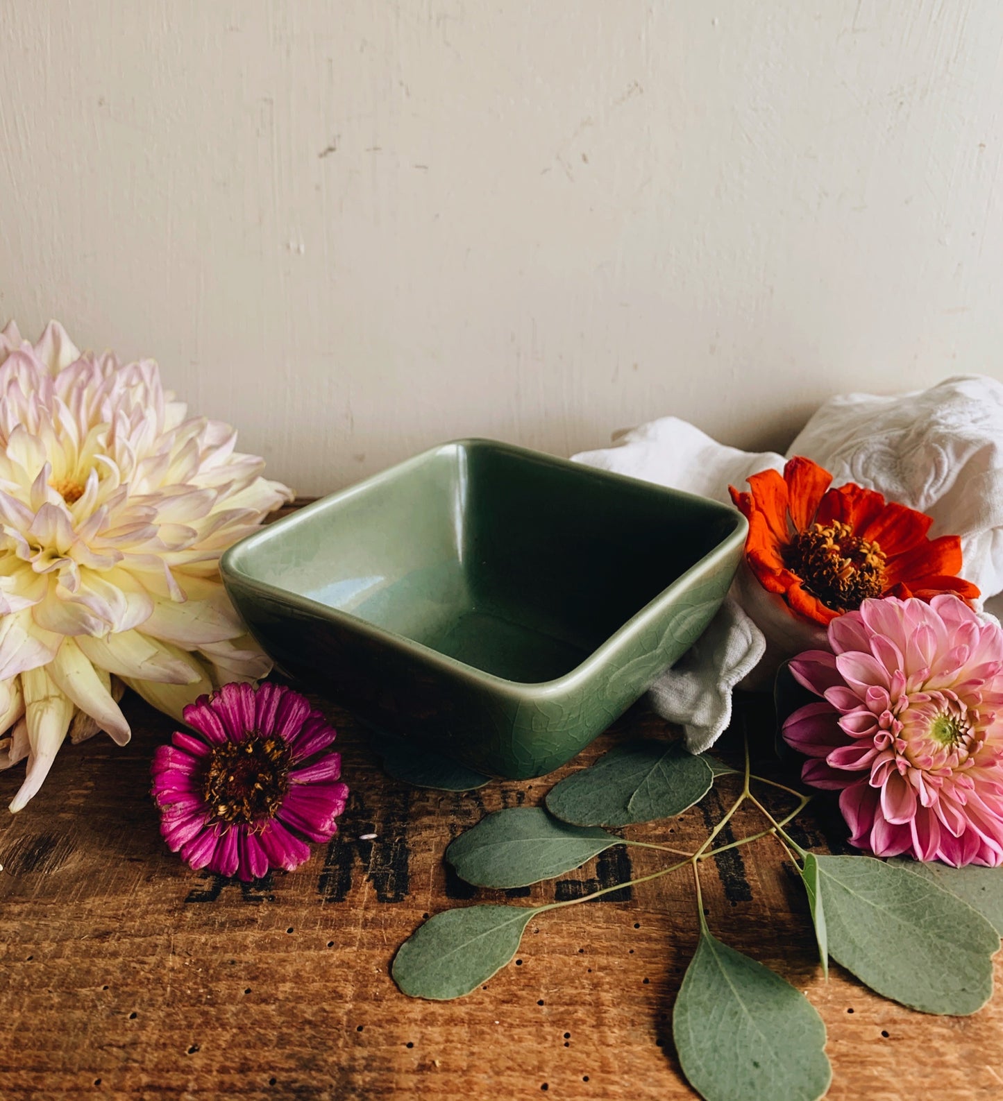 Rustic Green Bowl ~ crackle / crazing glaze