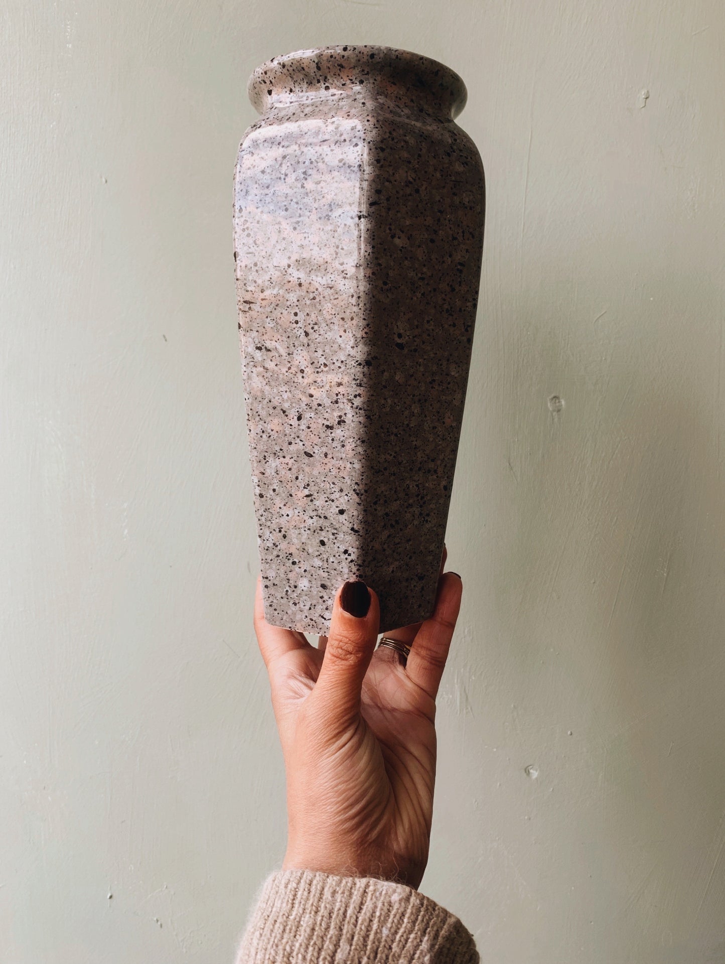 Large Art Deco Grey Pink Speckle Vase