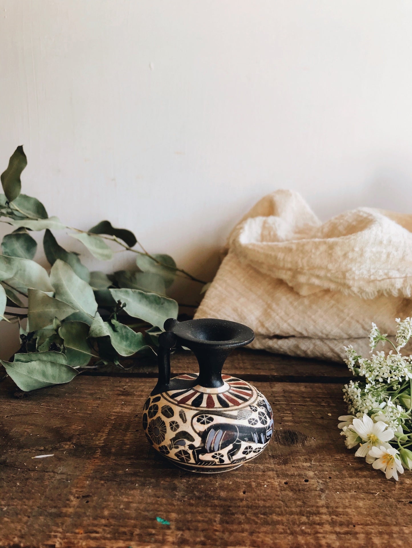 Rustic Hand-painted Greek Decorative Ceramic Set - Stone & Sage