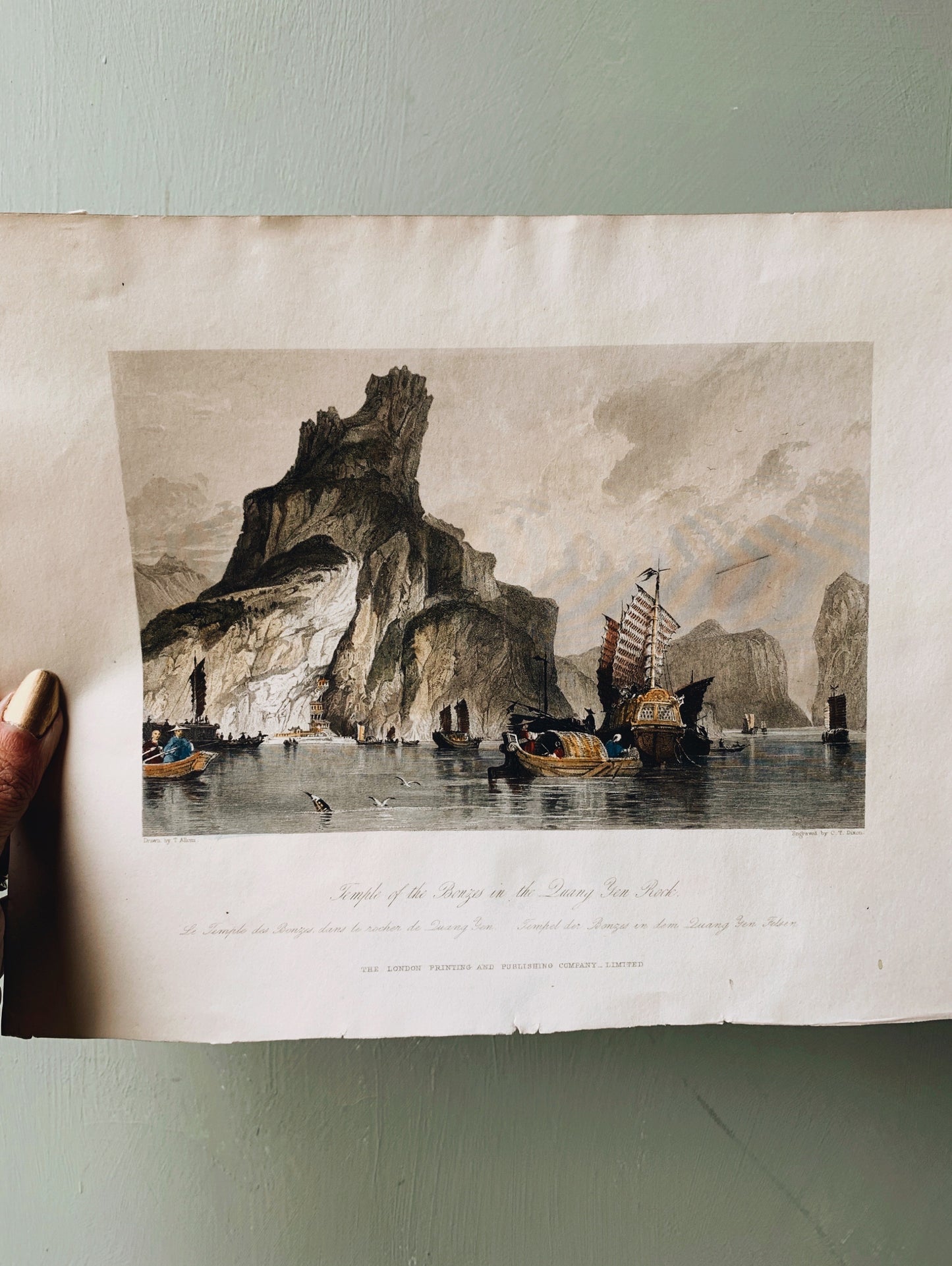 Antique 1840’s Engraving ~ Temple of the Bonzes in the Quang Yen Rock