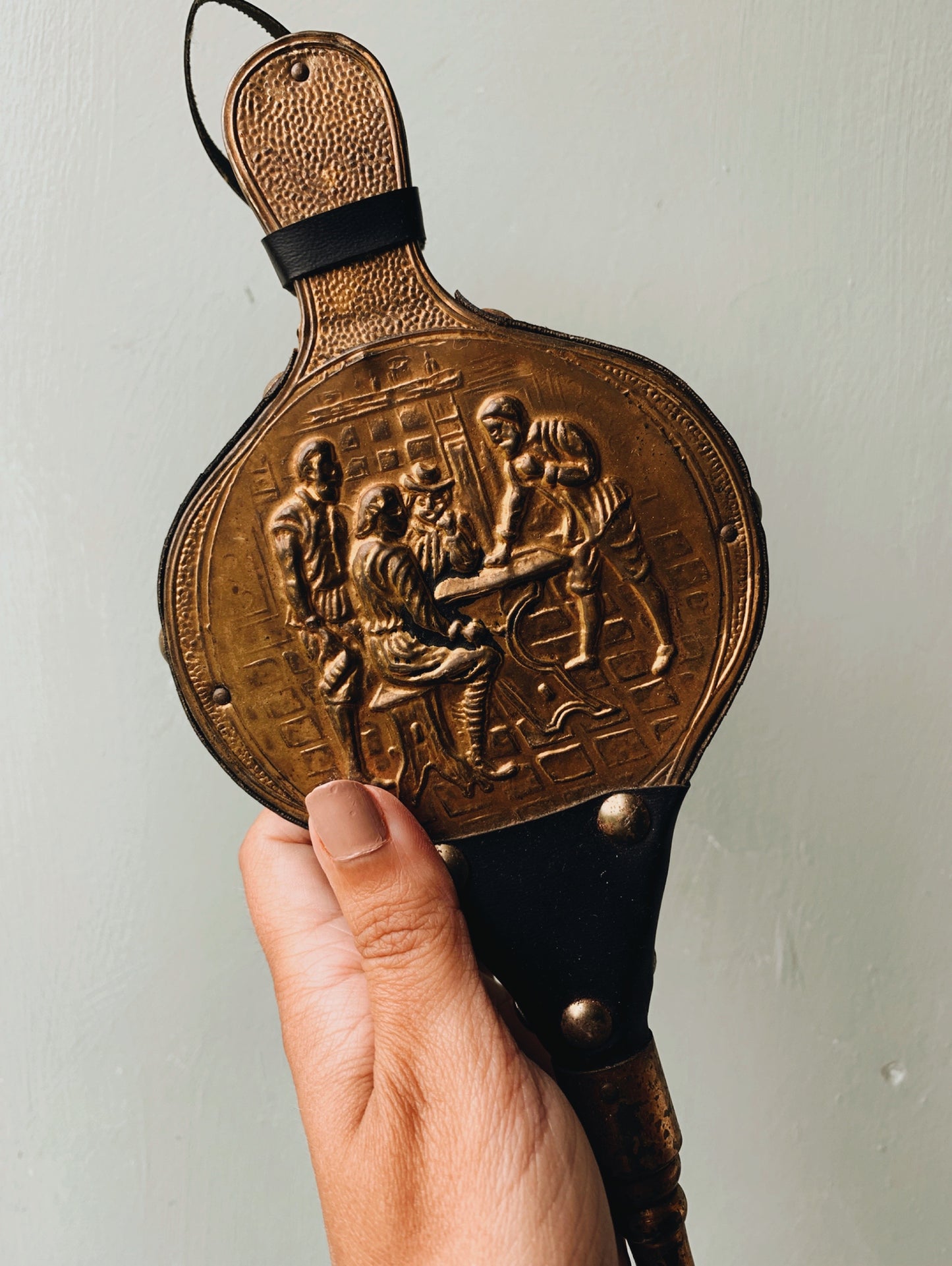 Vintage Brass Narrative Fire Fan