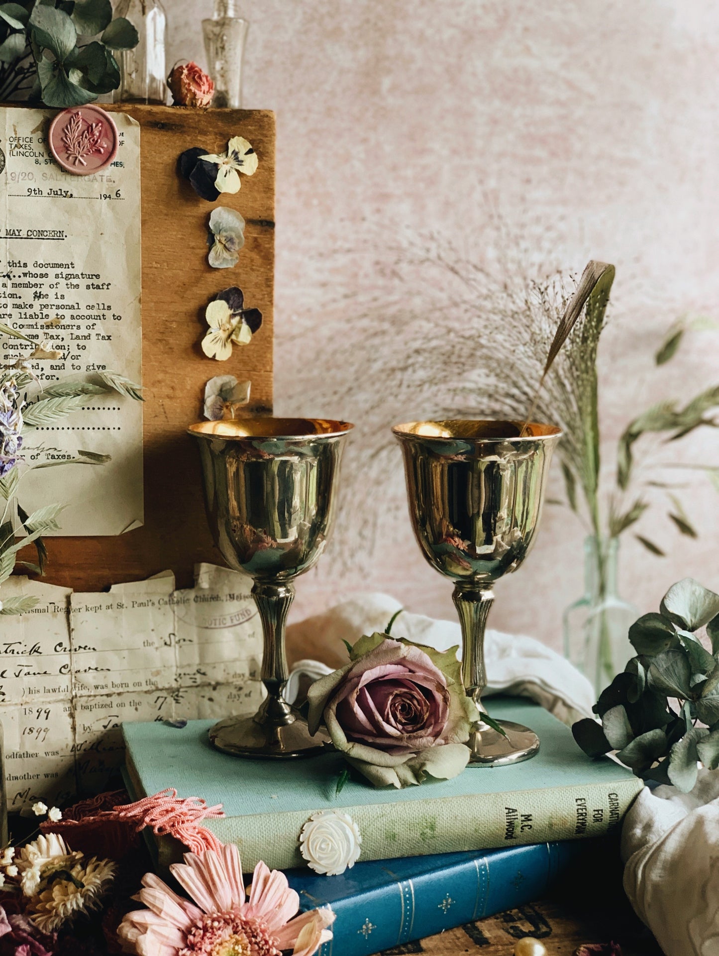 Two Rustic Silver (plated) Goblets