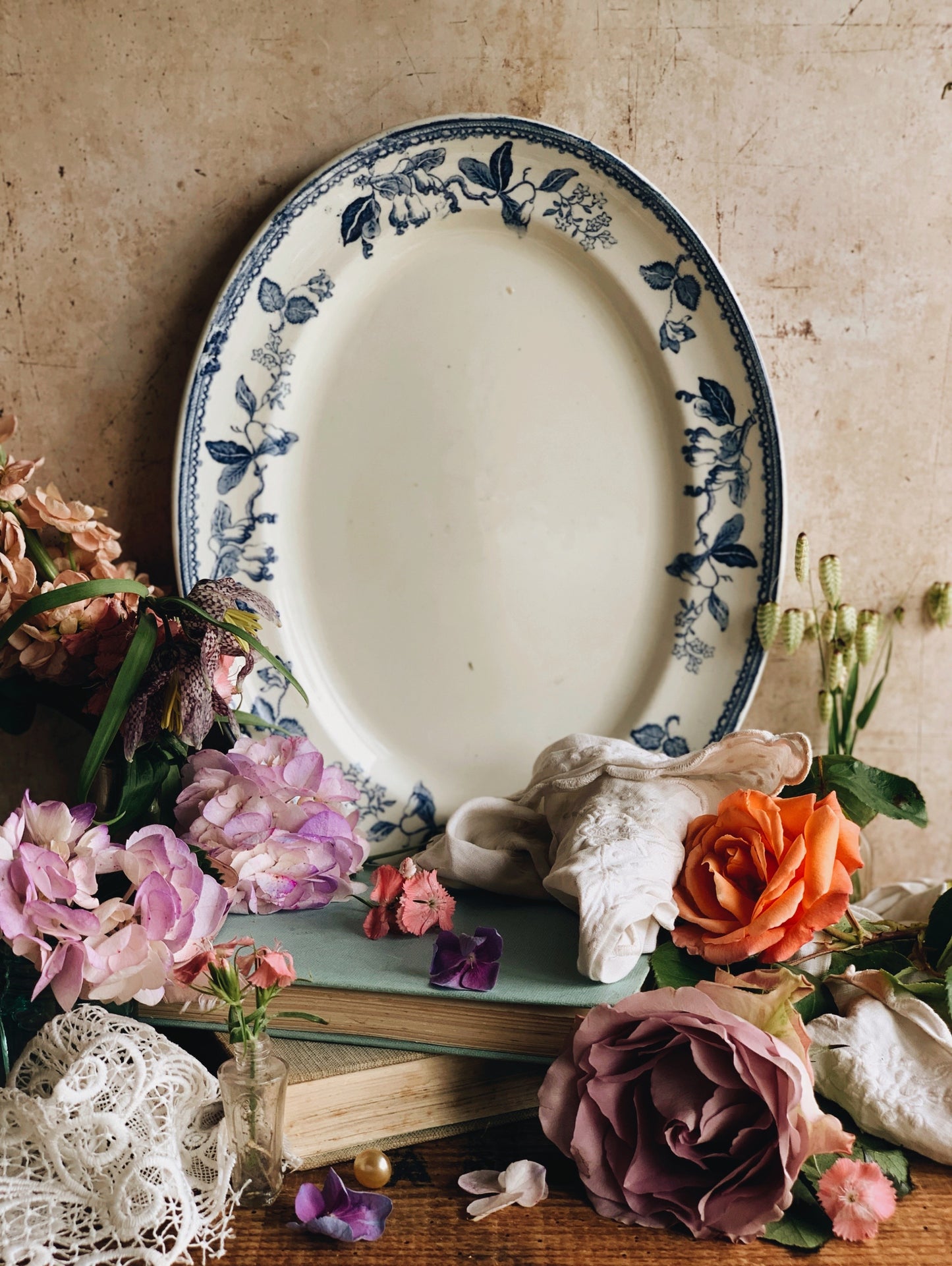 Antique Early 1900’s Blue Blooms & Fruits Platter (UK Shipping only)