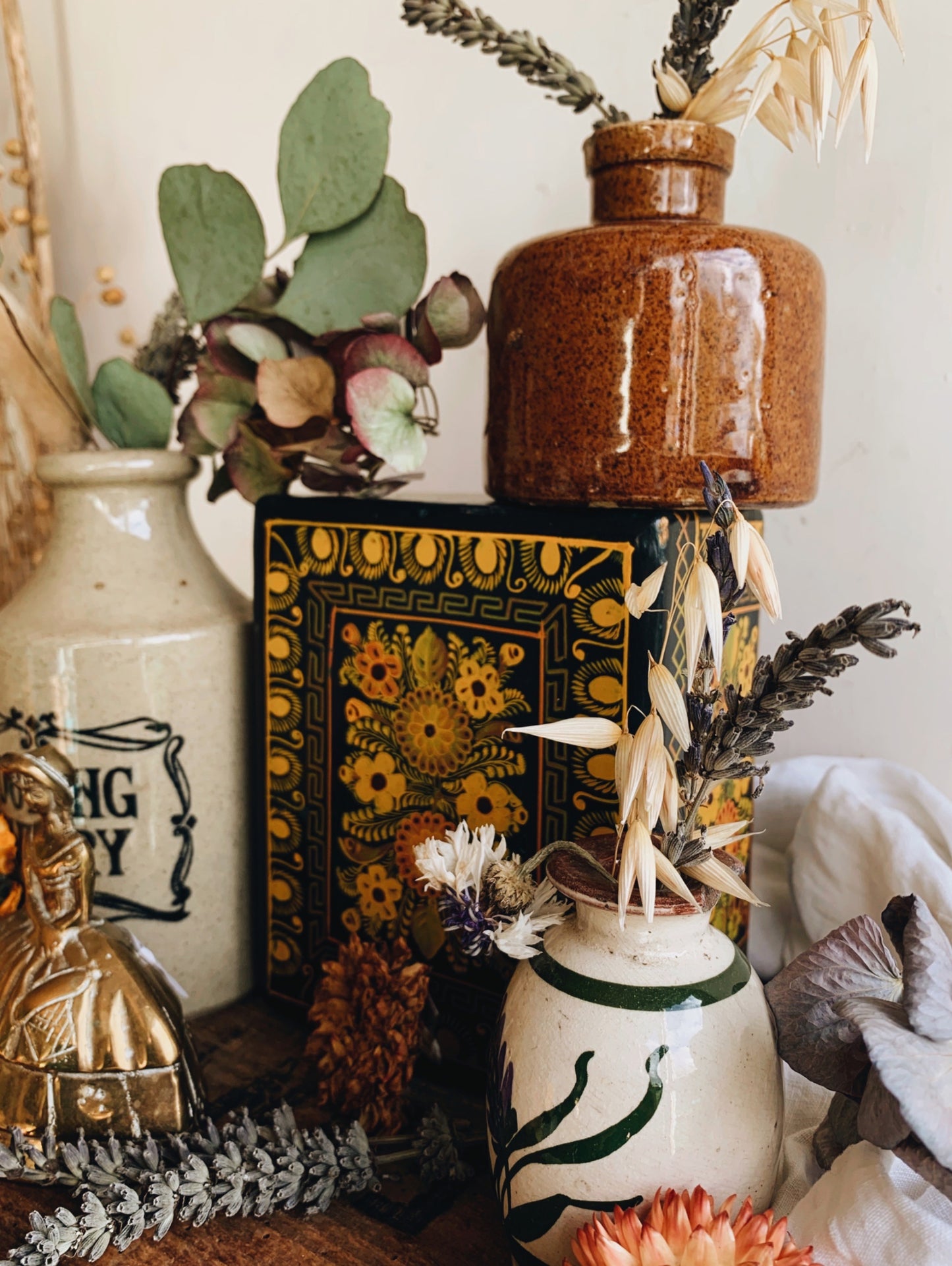 Rustic Yellow Hand~painted Decorative Wooden Box
