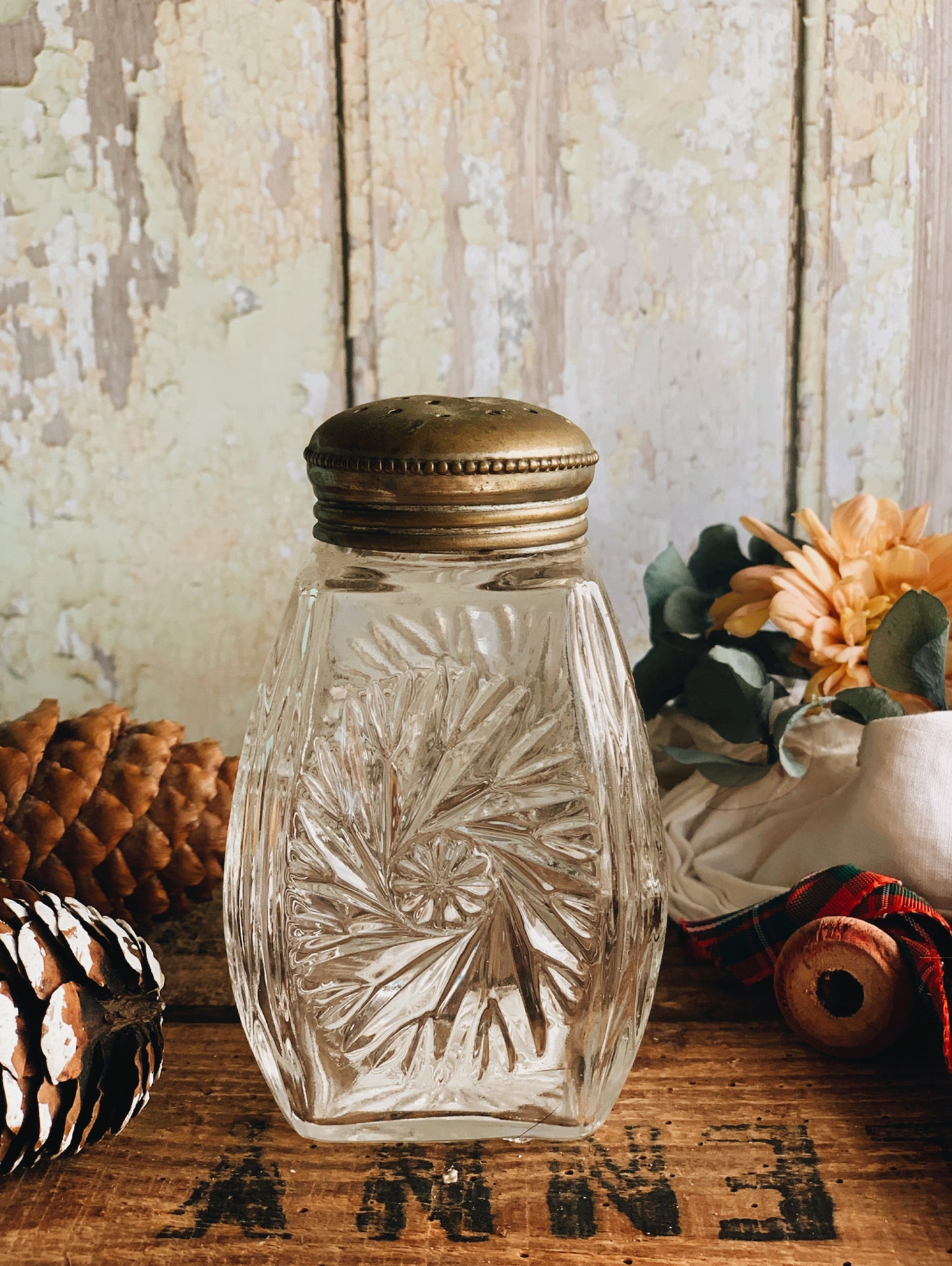 Antique Glass Shaker with Silver Top