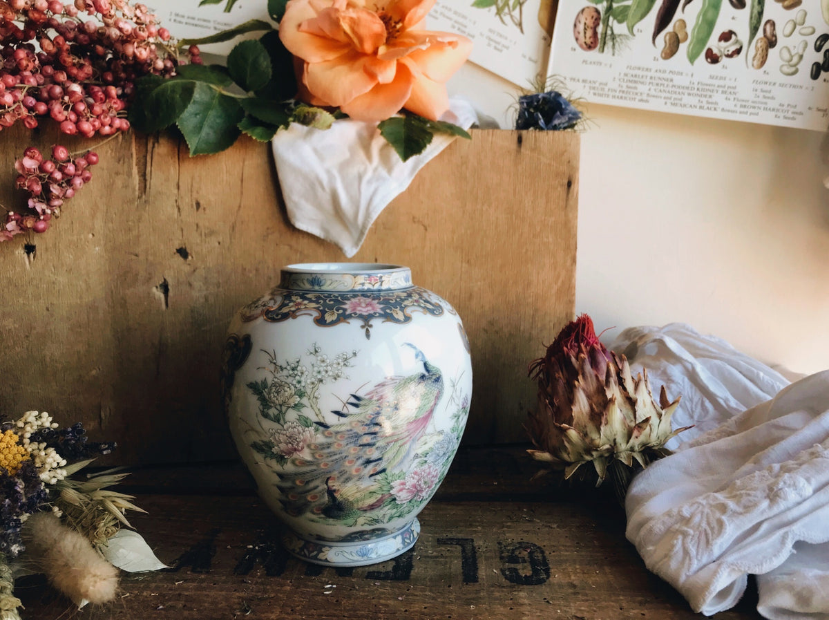 Vintage Decorative Peacock Ginger Jar