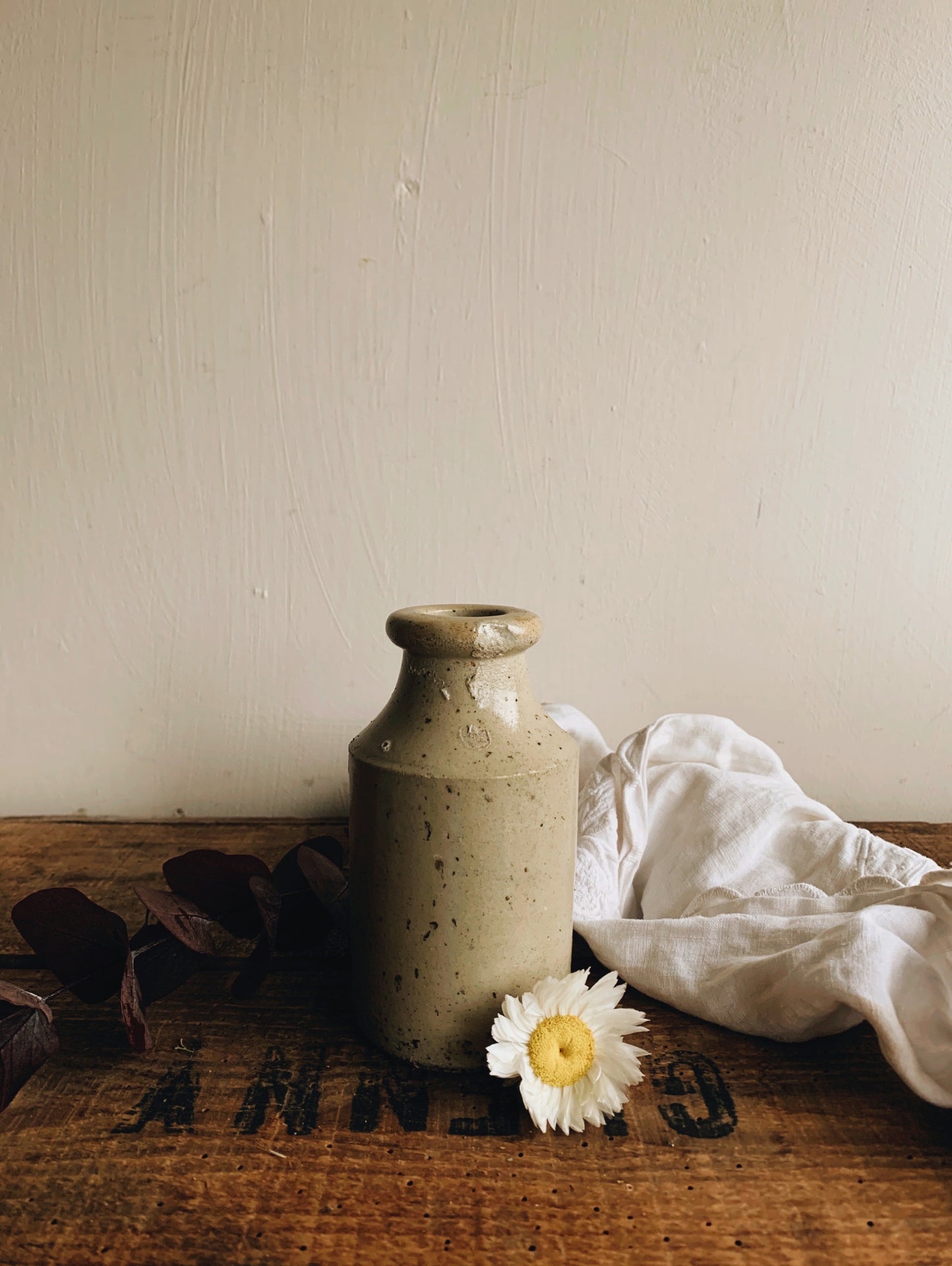 Antique Early 1900’s Off White Stone Pot / Bottle