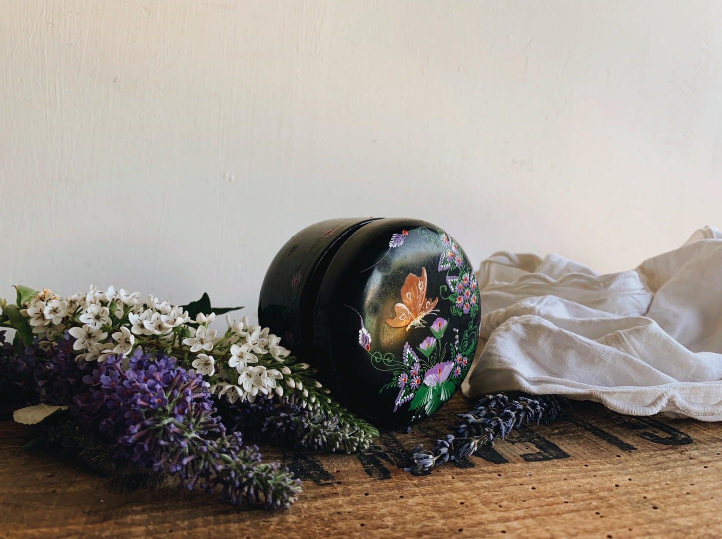Vintage Butterfly Wooden Pot (hand painted)