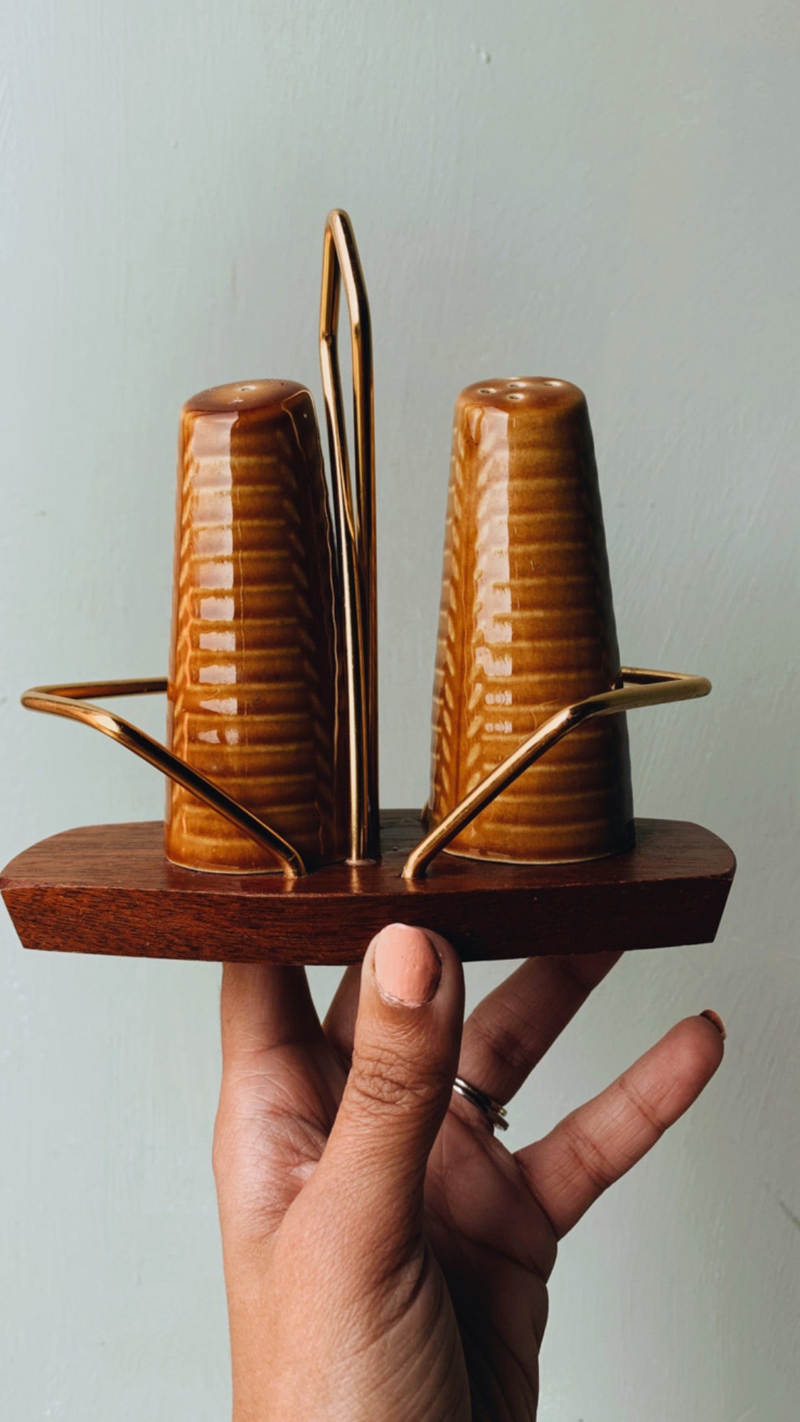 1960’s Retro Wyncraft Cruet Set ~ Salt & Pepper Pots / Stand