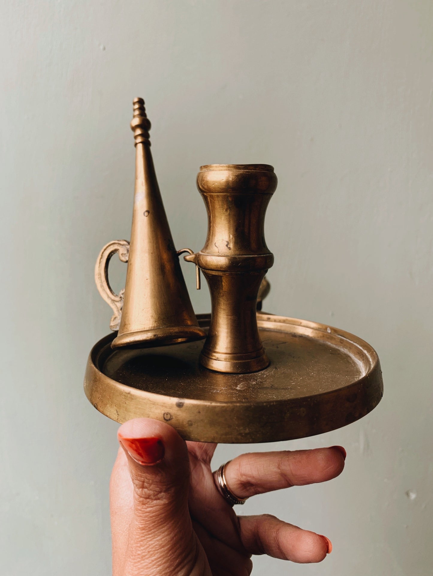 Antique Victorian Brass Candle Holder & Snuffer