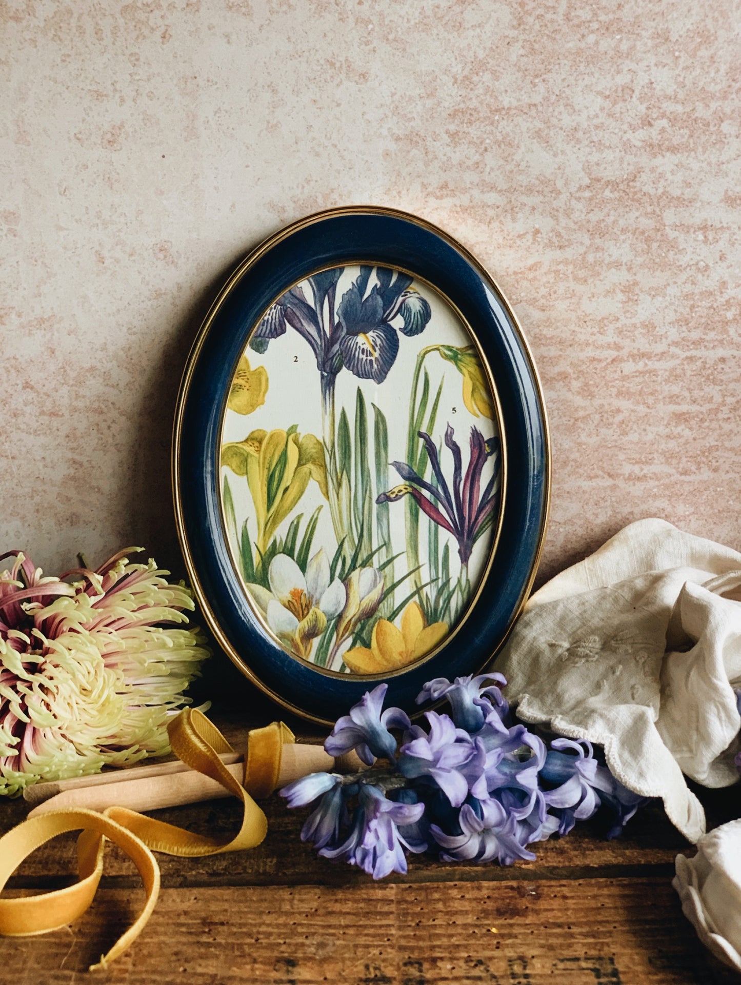 Vintage 1960’s Iris Bookplate in Blue Frame