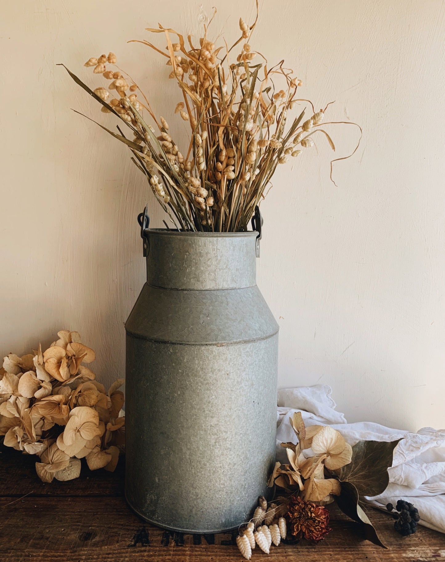 Vintage Rustic Milk Churn with Wooden Handle