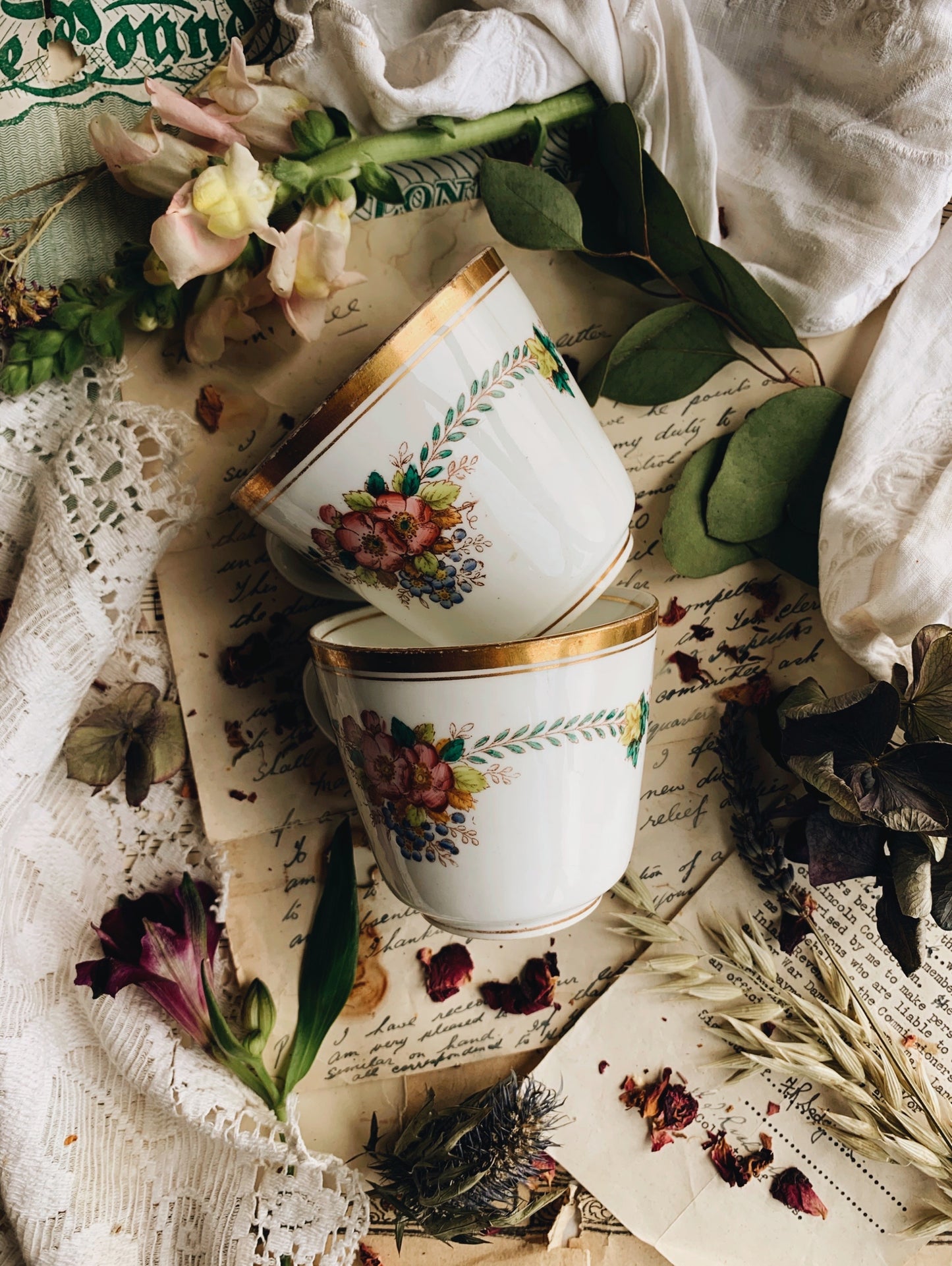 Two Vintage Floral Cups