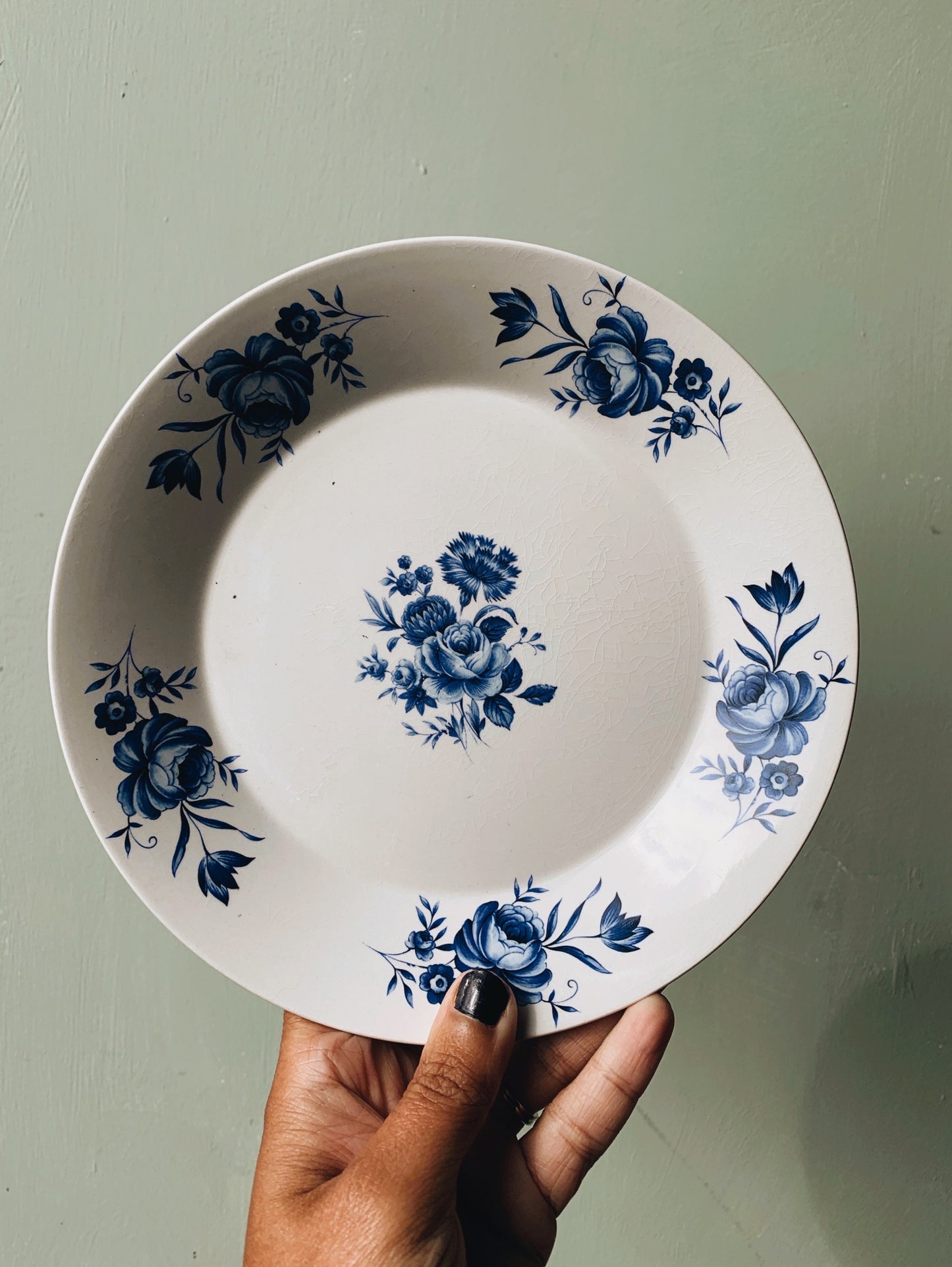 Vintage Blue Rose Plate
