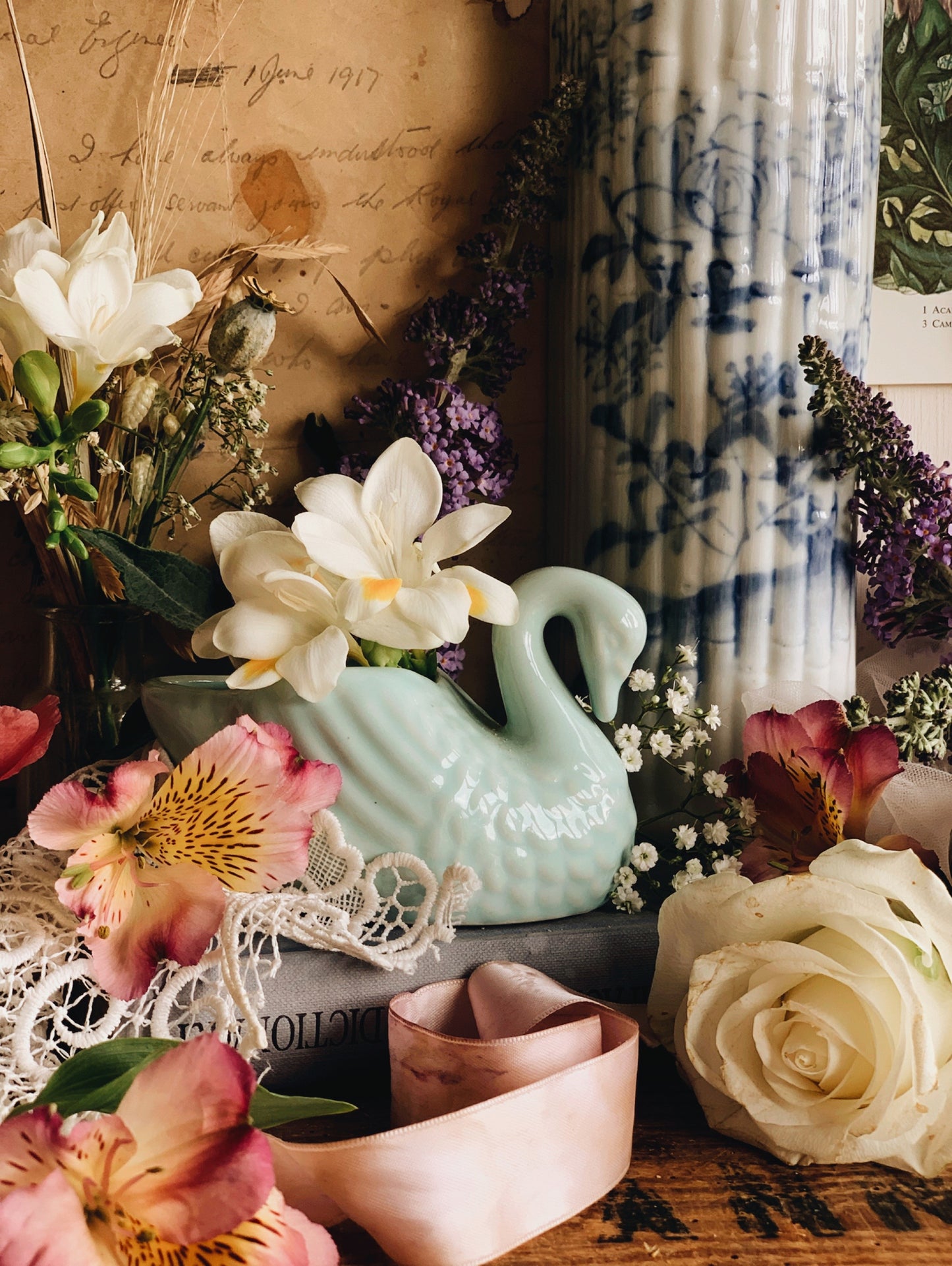 Vintage Mint Green Swan Planter