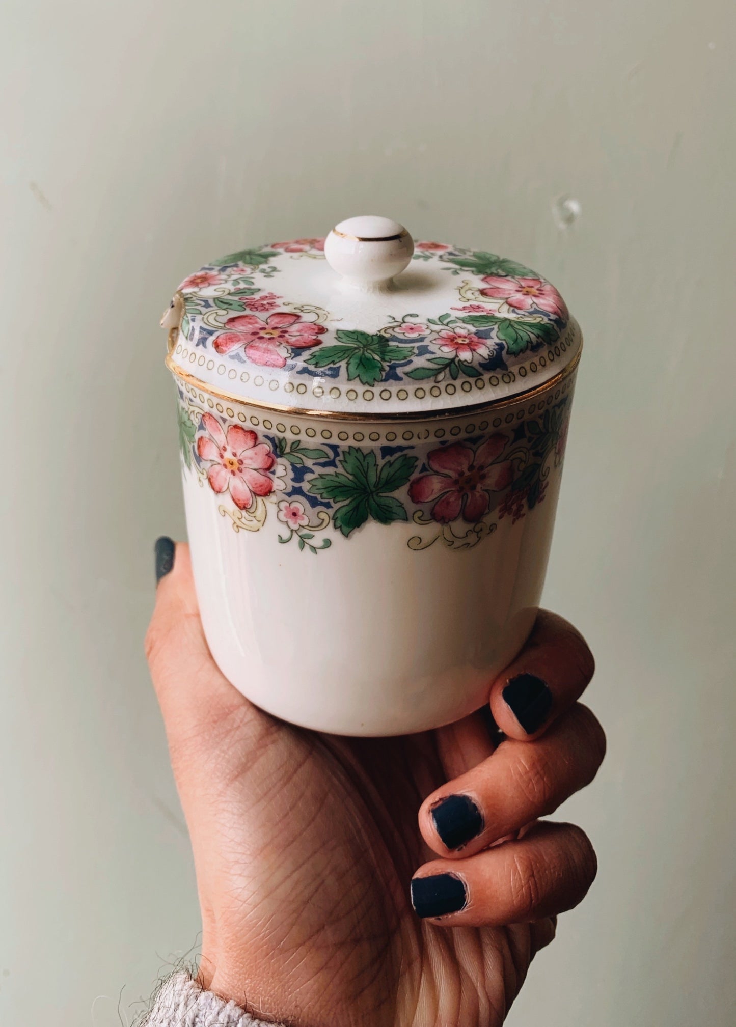 Vintage H & Co Floral Gilt Preserve Ceramic Pot