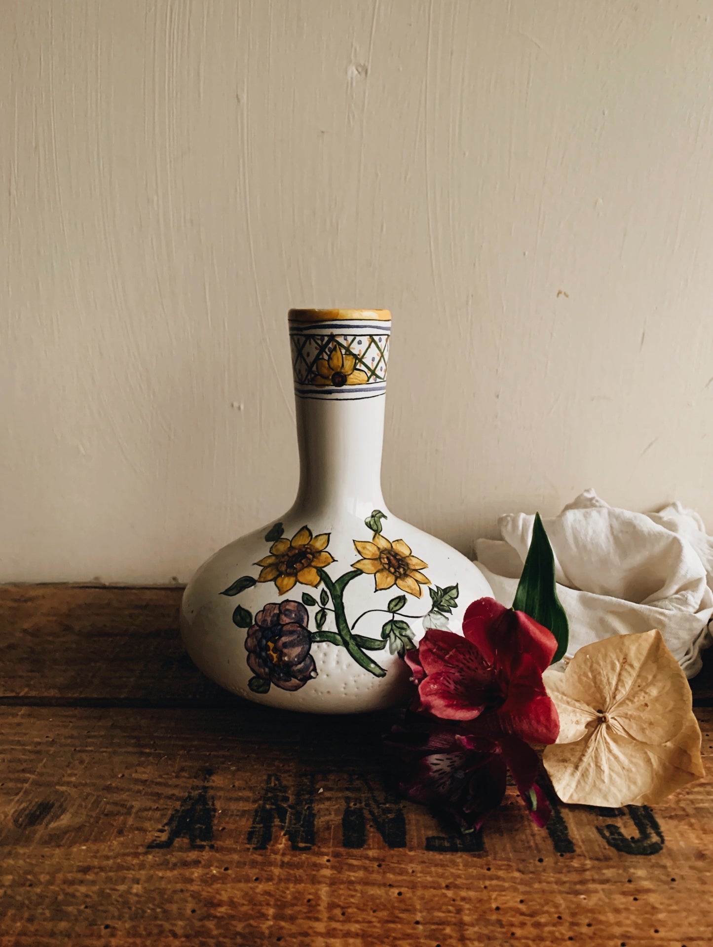 Vintage Portuguese Floral Ceramic Vase