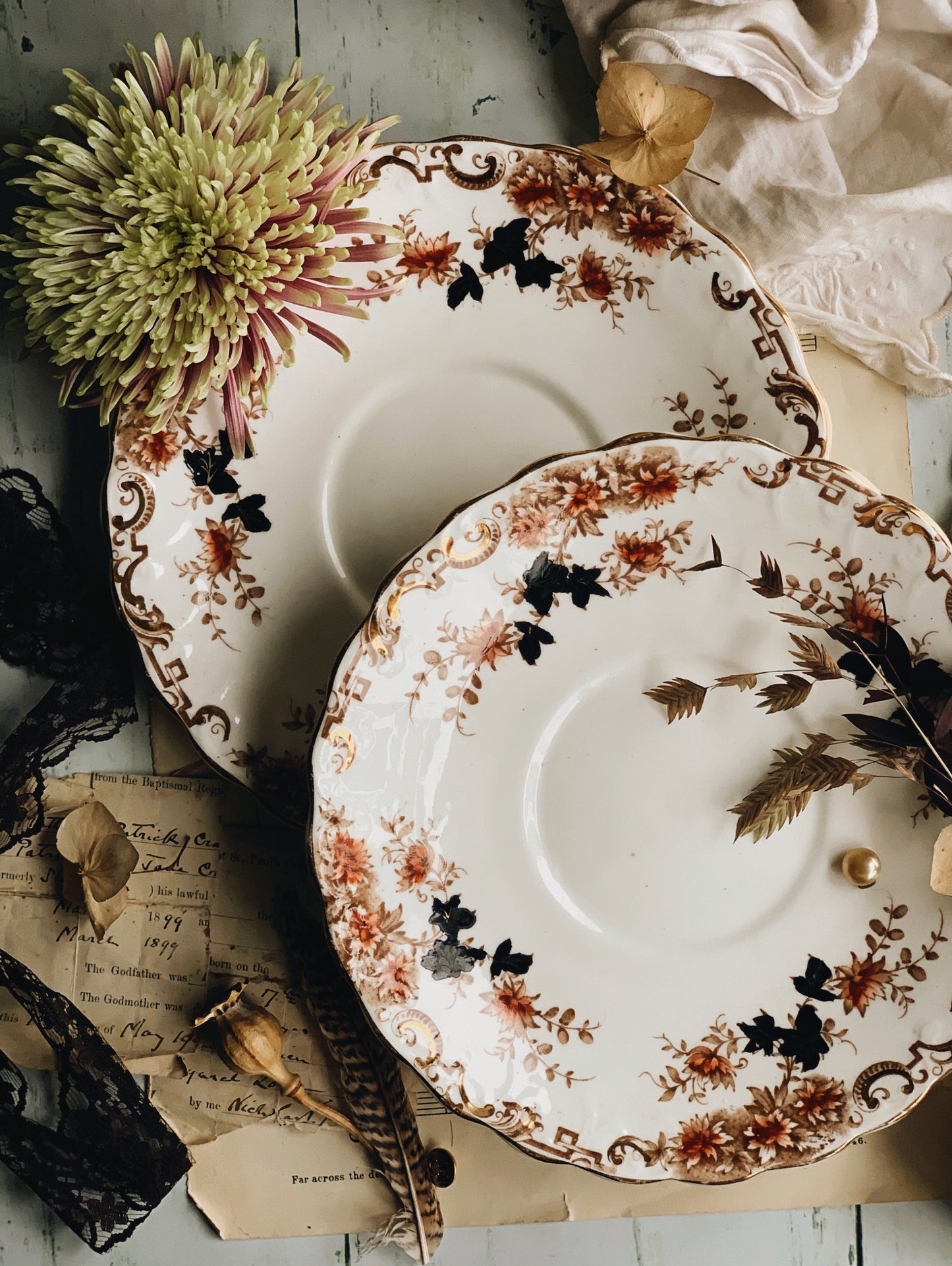 Antique Hand~engraved Floral Gilt Plate (two available sold separately)
