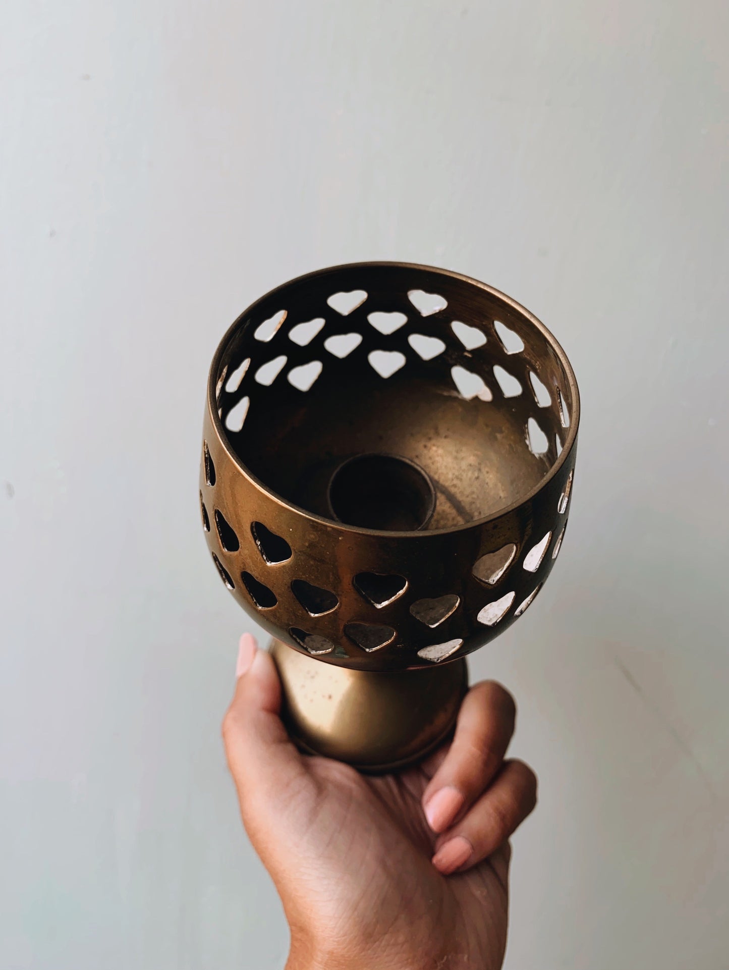 Vintage French Rustic Brass Heart Candle Holder