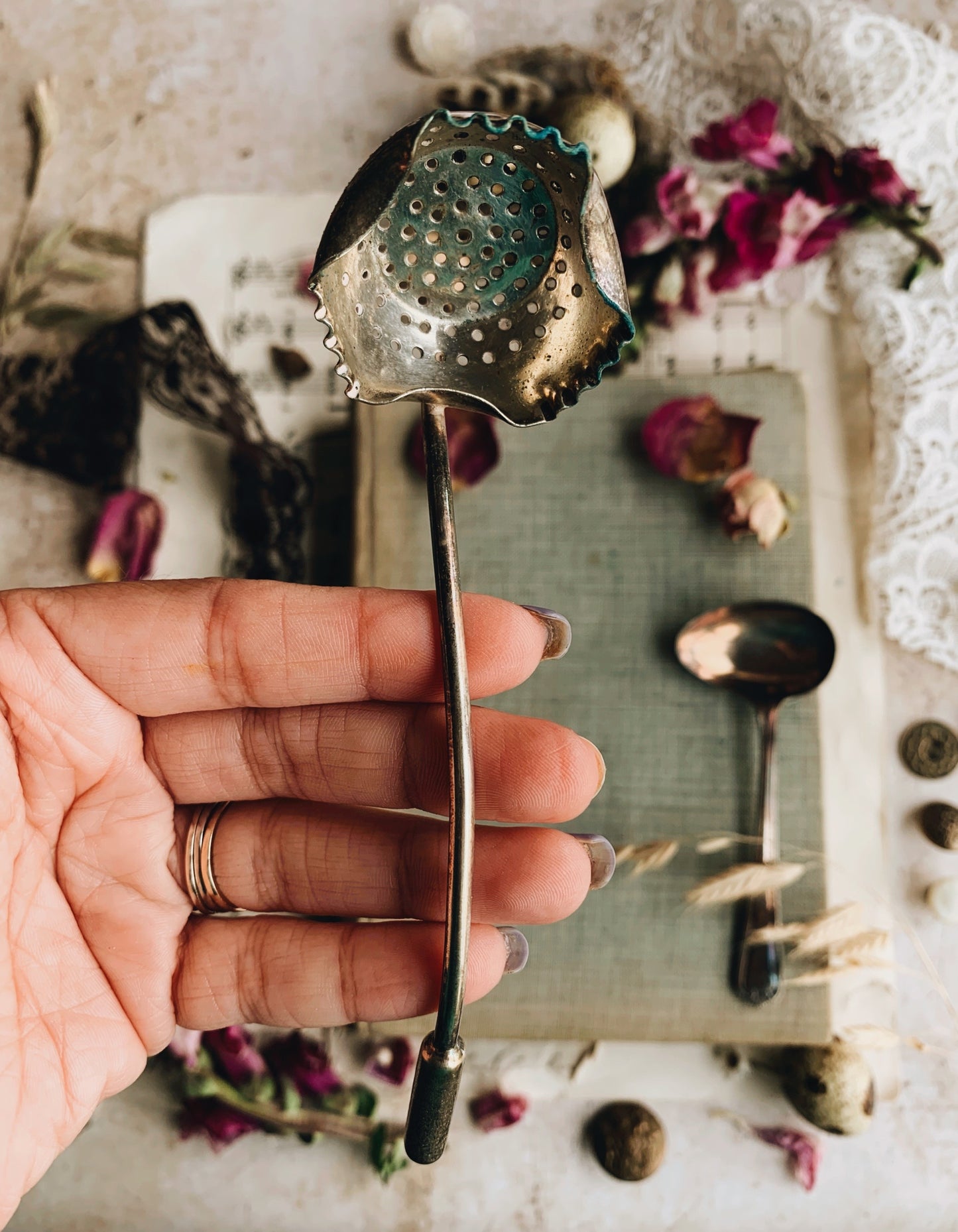 Antique Silver Tray & Three Spoons (tea set)