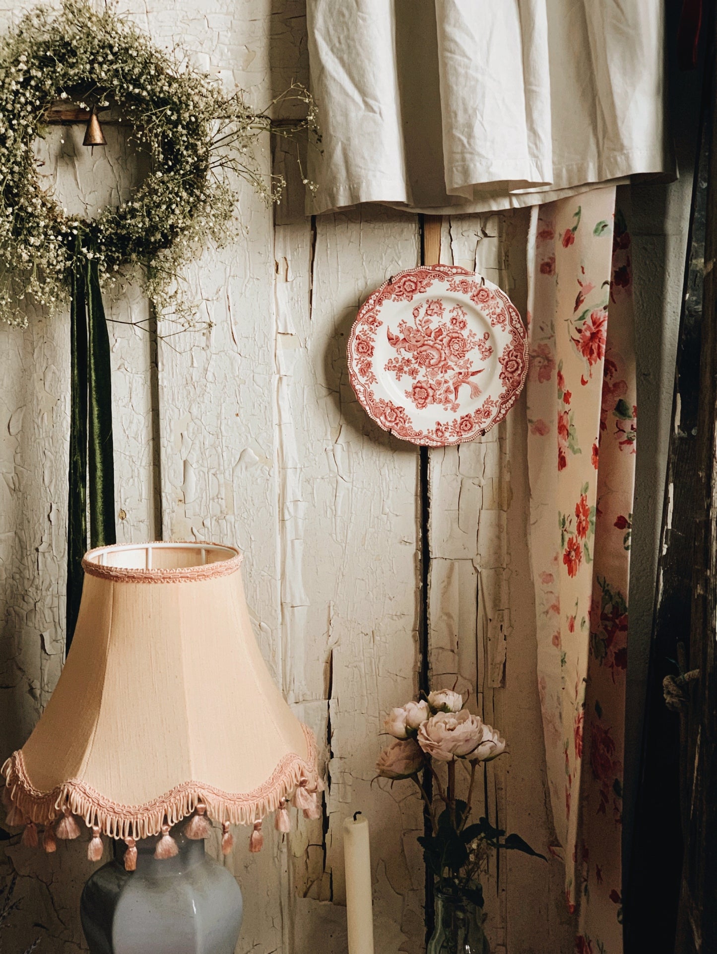Vintage Pink Birds Transfer Wall Plate