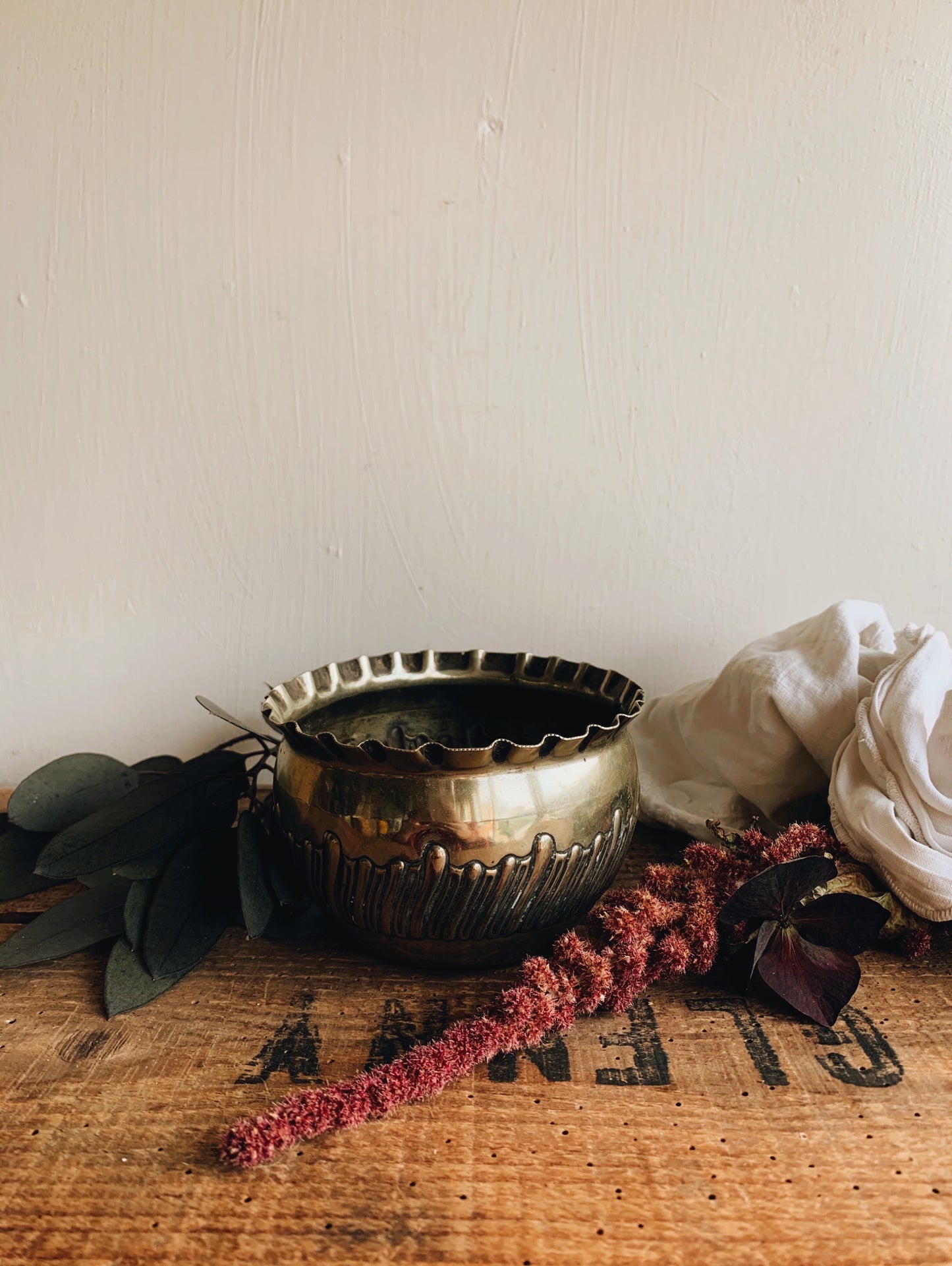 Antique Stamped (patina) Scalloped Dish / Bowl