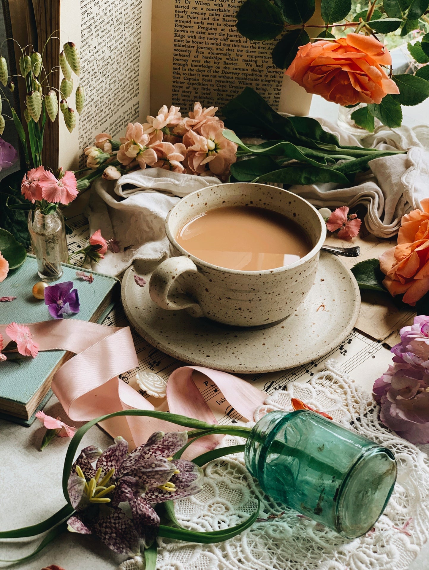 Rustic Hand~thrown Speckle Cup & Saucer (two sets available)