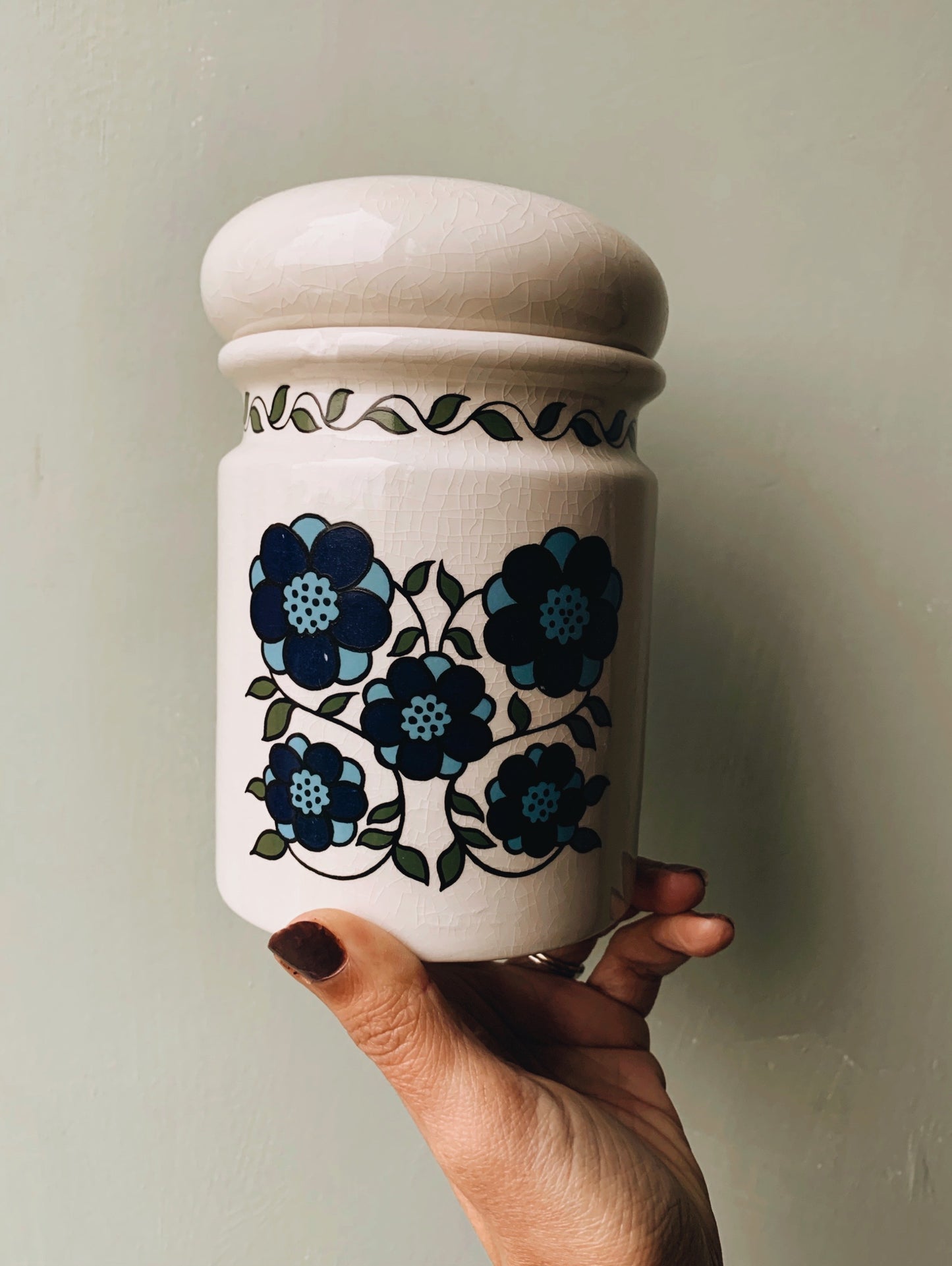 Retro 1970’s Taunton Blue Floral Ceramic Storage Jar