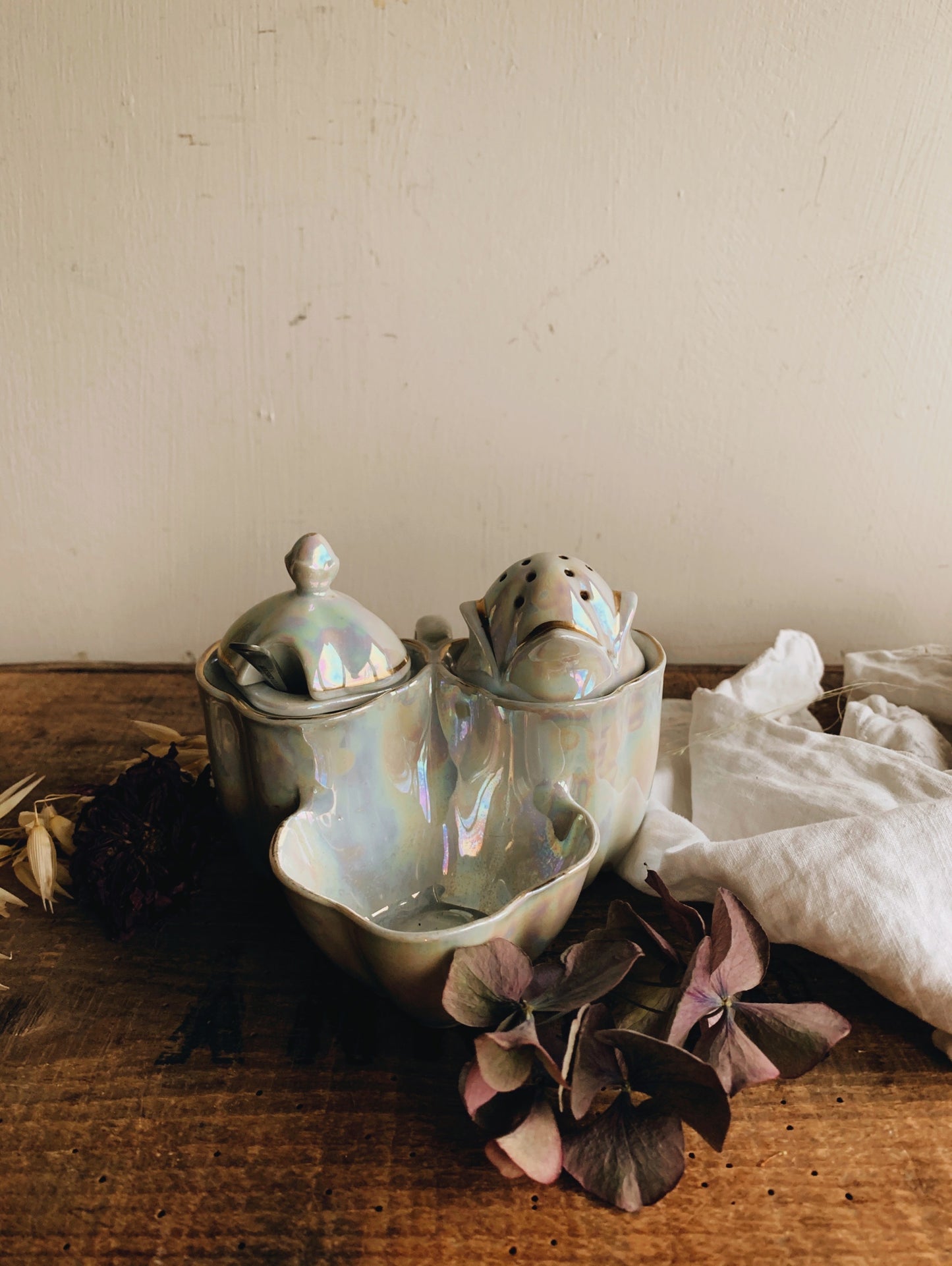 Vintage Iridescent Pearl Glaze Condiment Pot