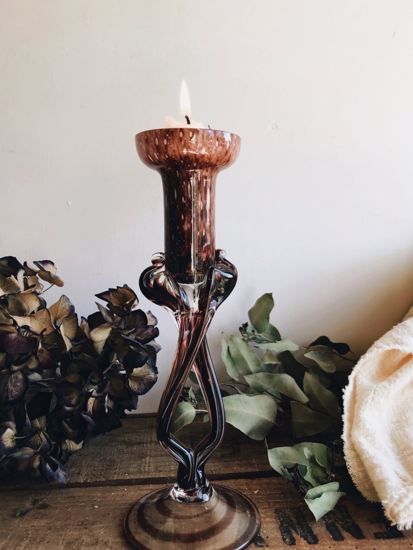 Purple Marble Glass Candlestick - Stone & Sage