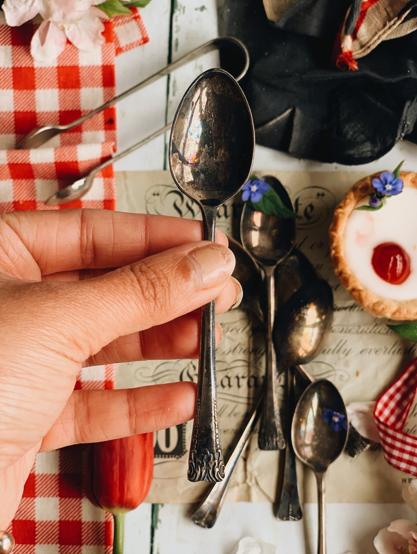 Six Antique Tea Spoons & Sugar Pincer