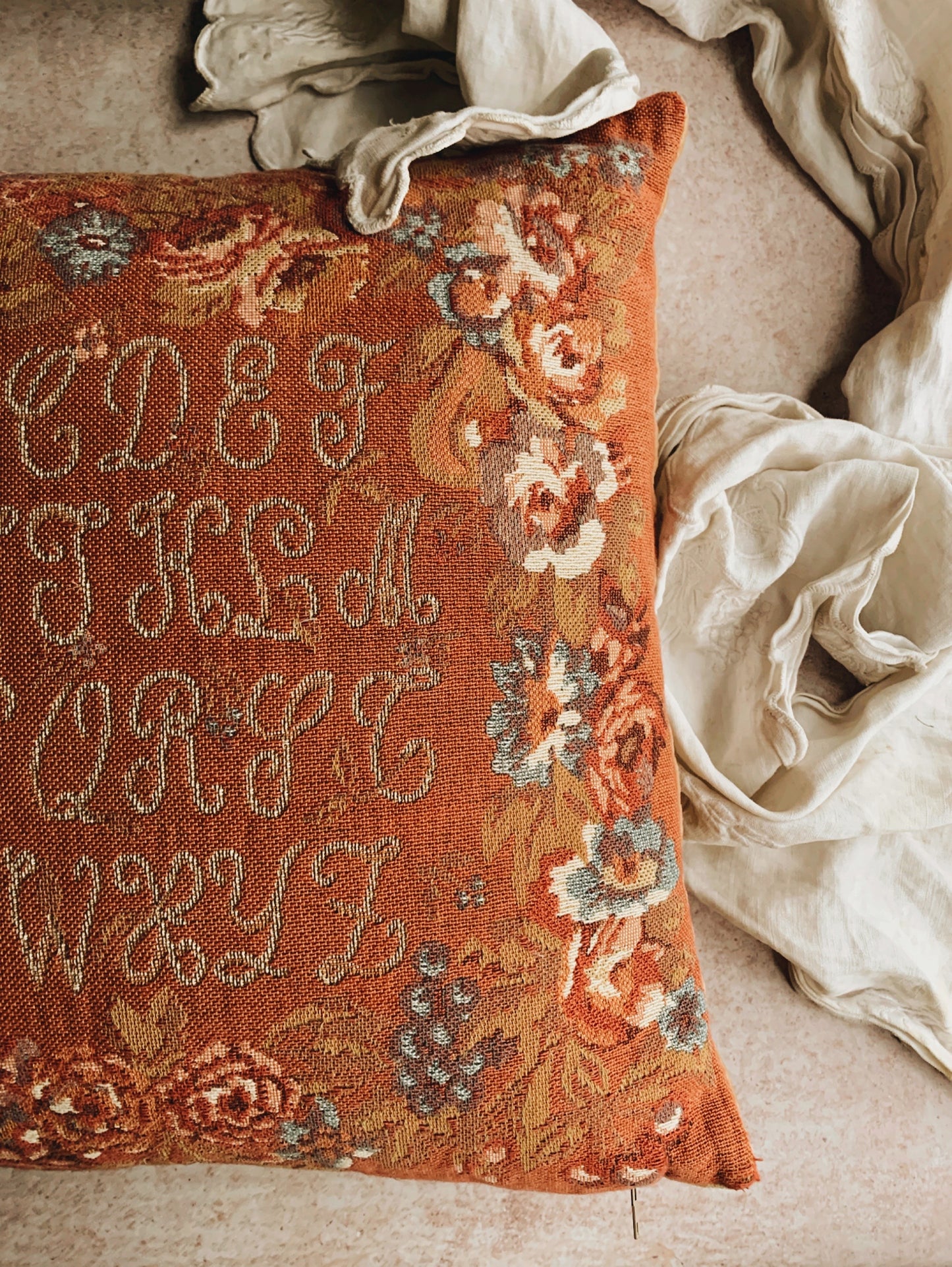 Vintage Alphabet Hand~embroidery Cushion