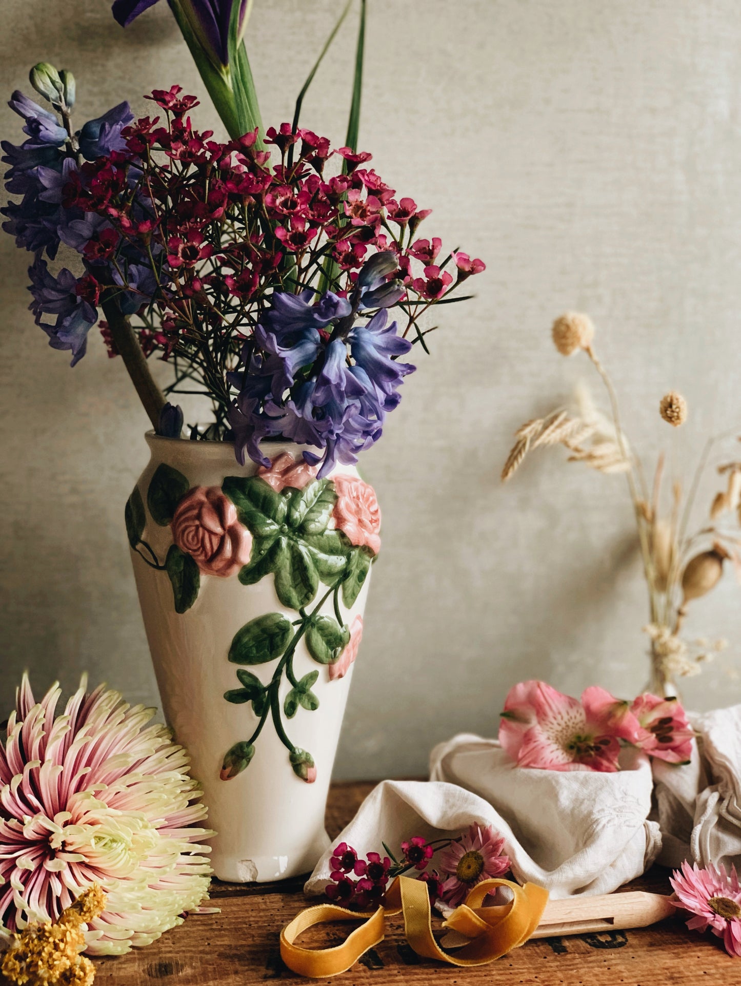 Vintage Rose Relief Vase