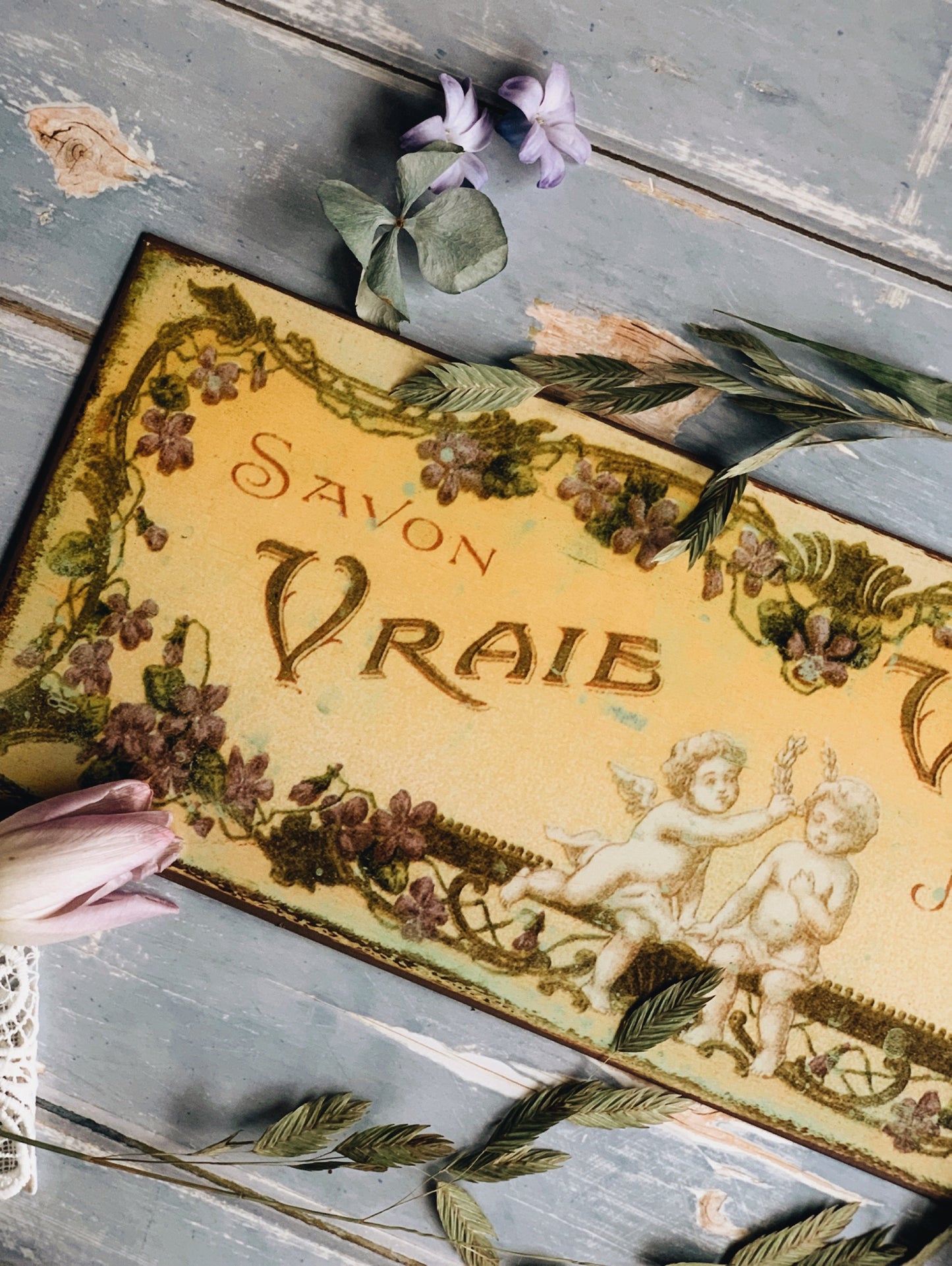 Rustic Metal French Soap Advertisement Sign