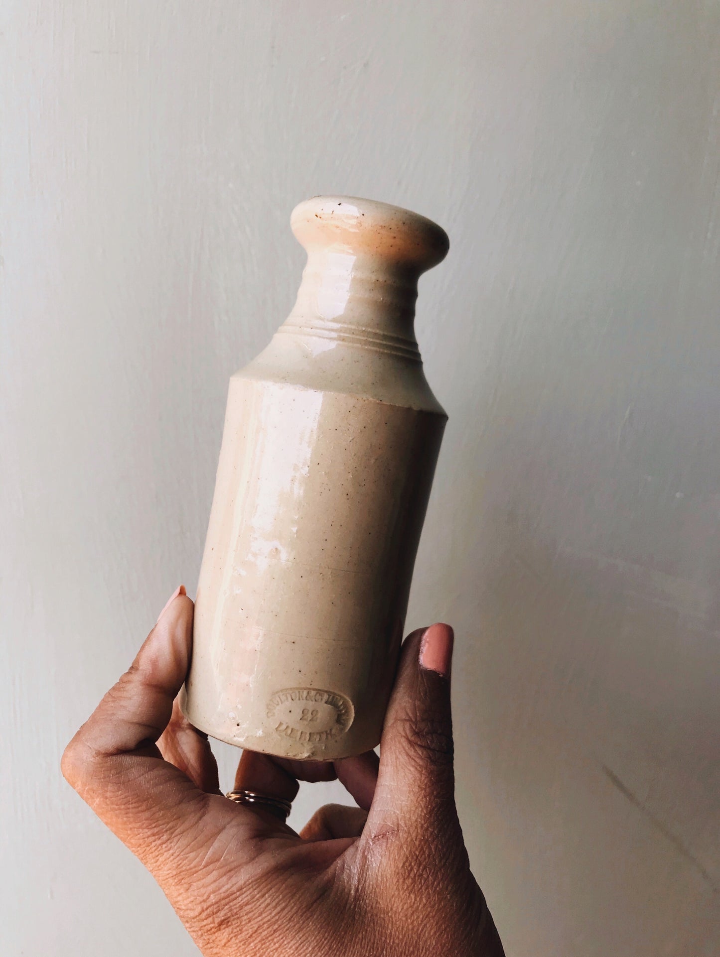 Antique Cream Stamped Stone Pot