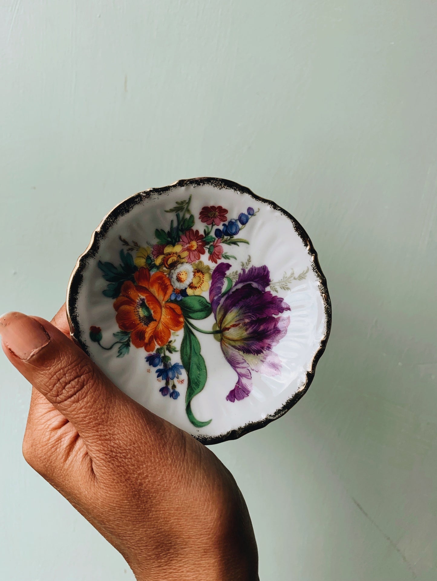 Vintage Fine China Poppy & Blooms Trinket Dish