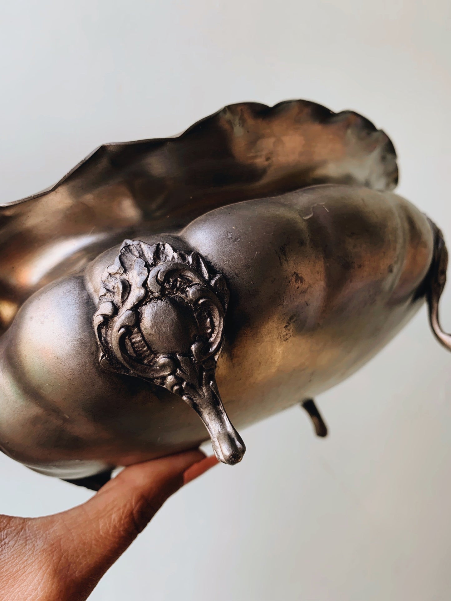 Antique French Étain Acorn / Lion Feet Dish with Top