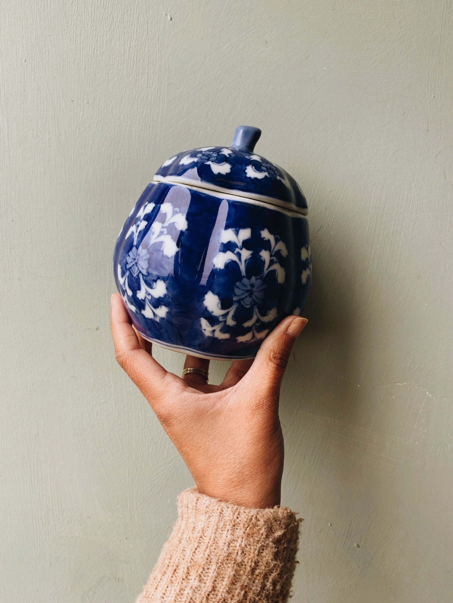 Vintage Cobalt Blue Floral Pear (shaped) Ginger Jar