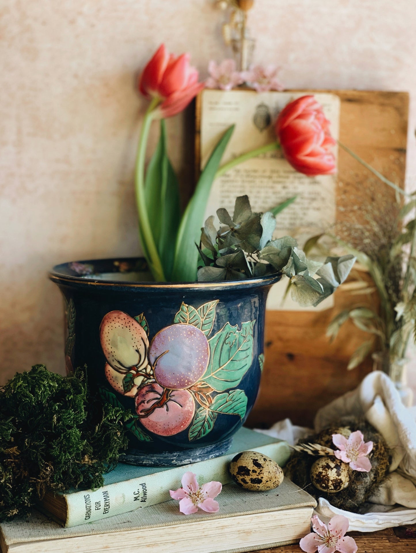 Vintage Hand~glazed Fruits & Blooms Planter