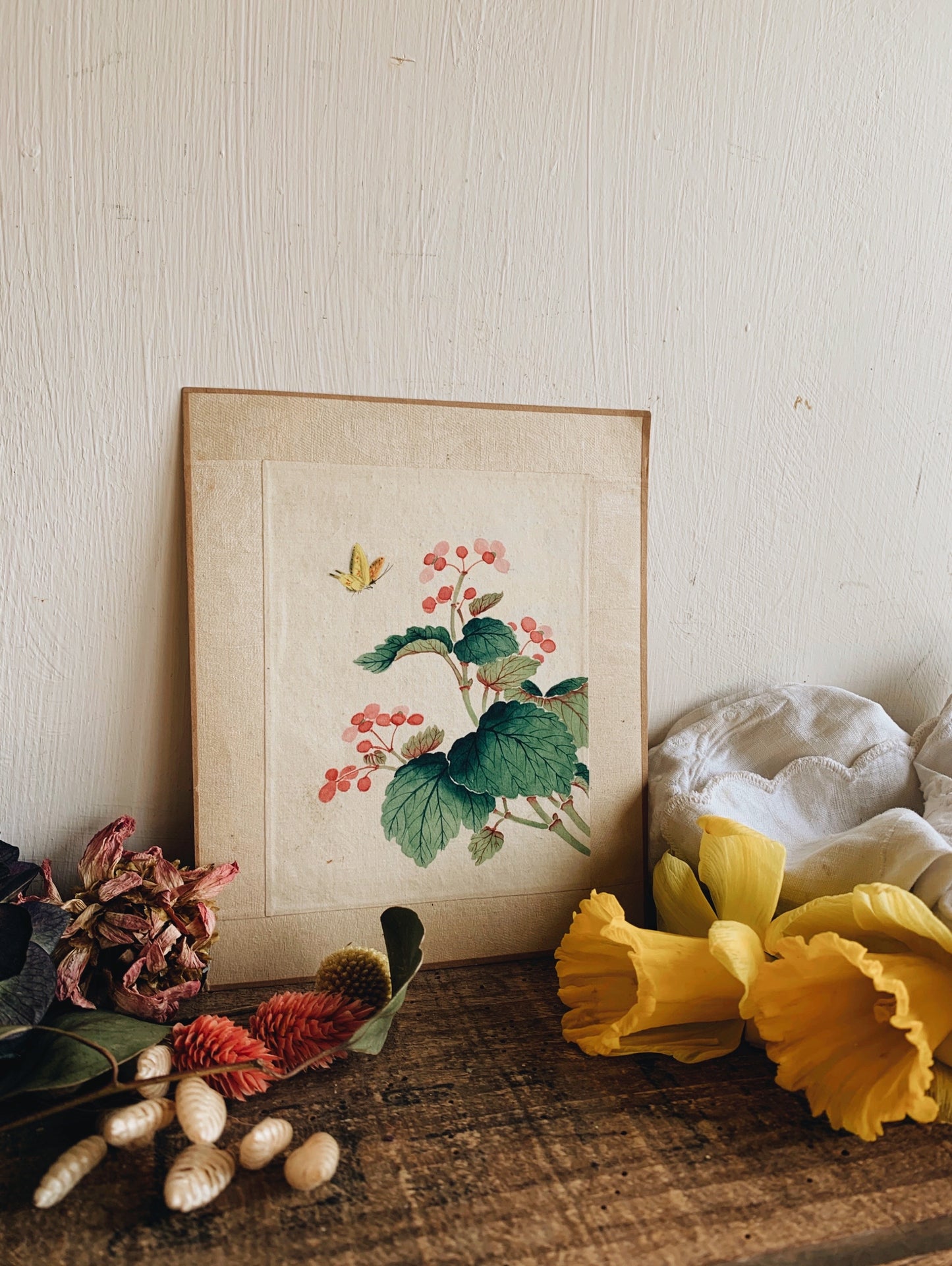 Vintage Floral Butterfly Silk Print