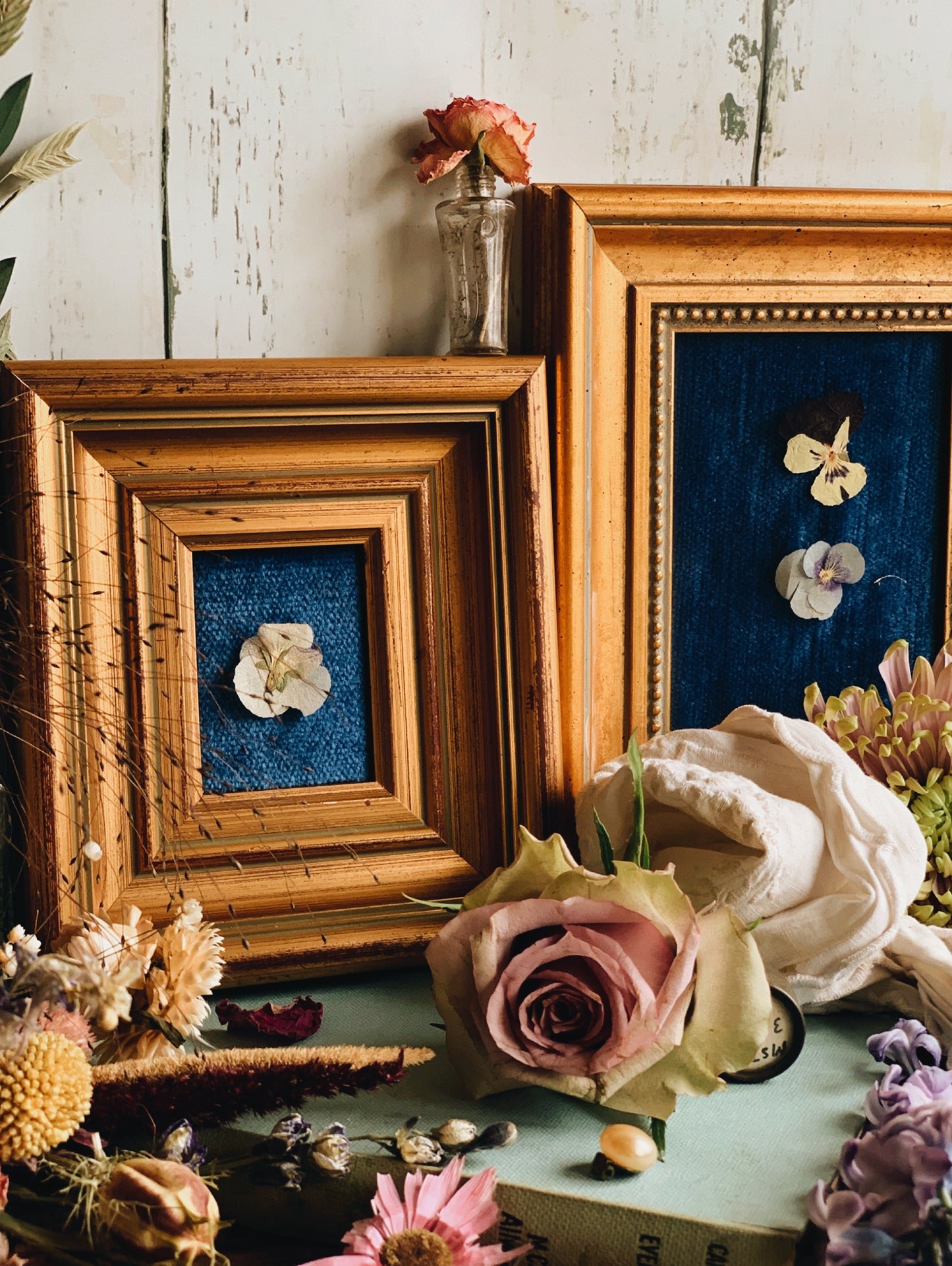Vintage Entomology Fabric Gilt Frame (excludes flower)