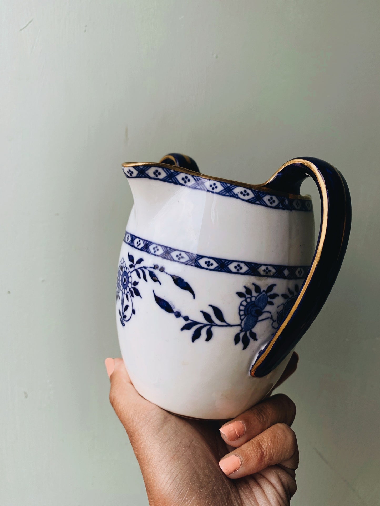 Antique Blue & White Two Handle Jug / Vase