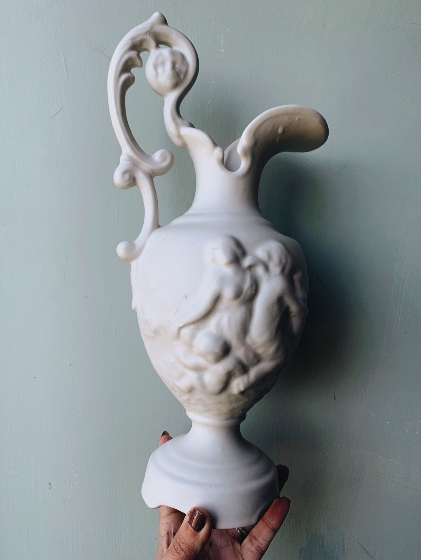 Vintage Grecian White Relief Vase / Jug (UK shipping only)