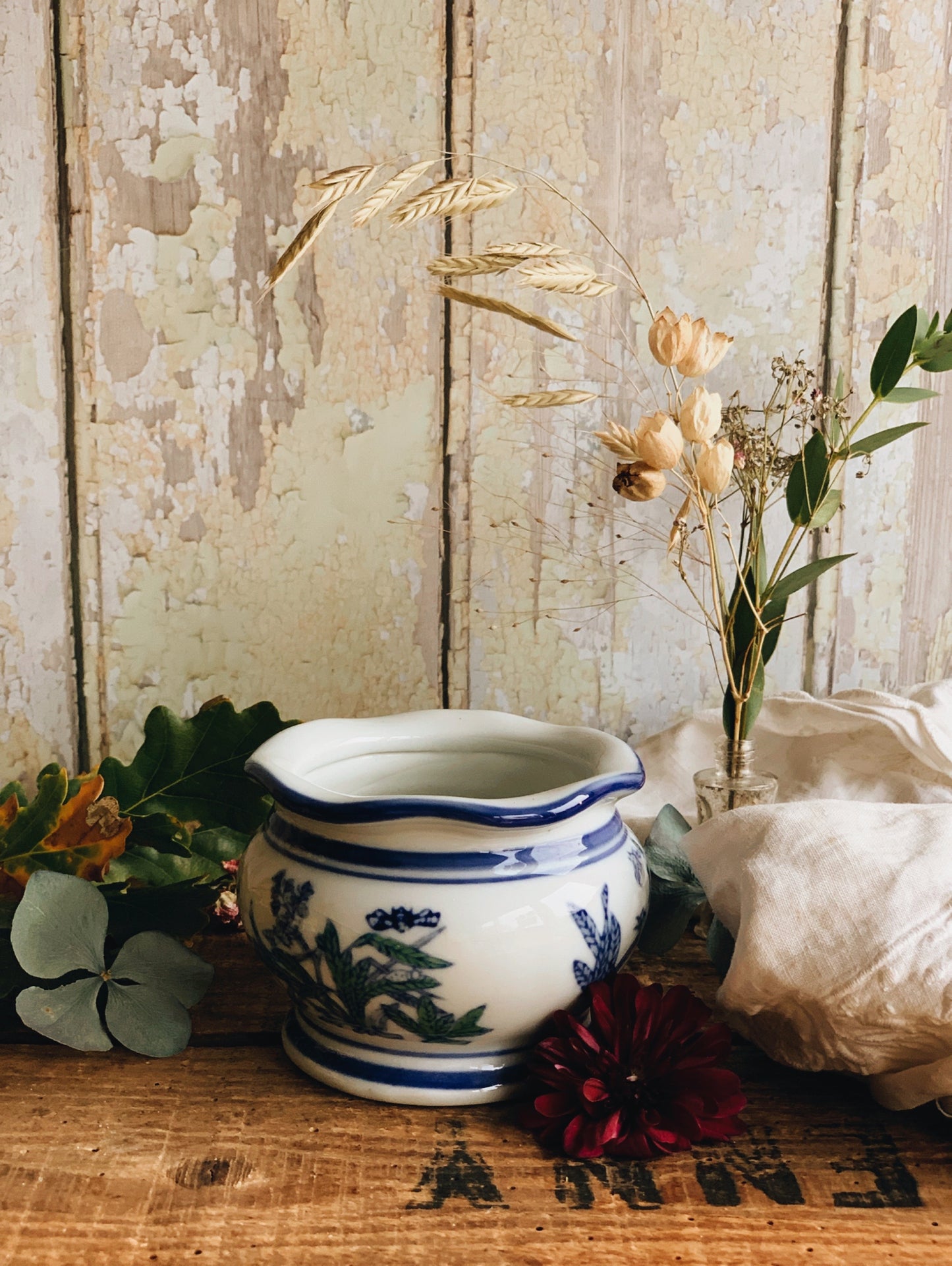 Vintage Green Botanica with Blue Detailing Planter