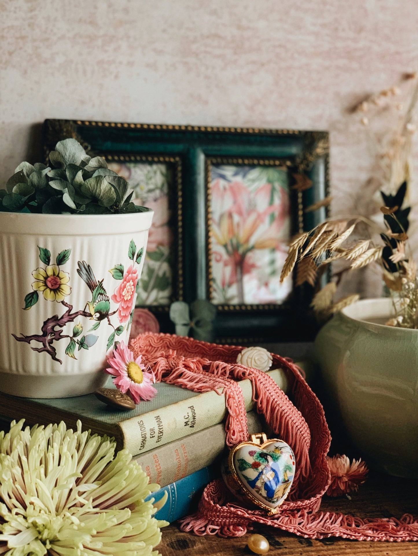 Vintage Bird Floral Planter