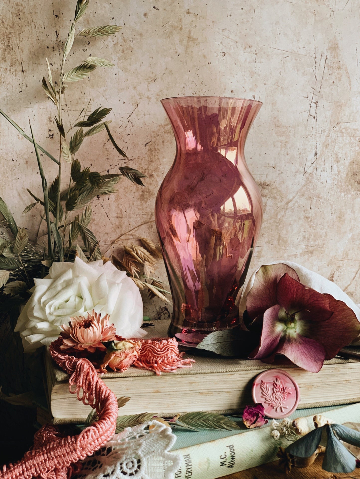 Purple Pink Iridescent Glass Vase