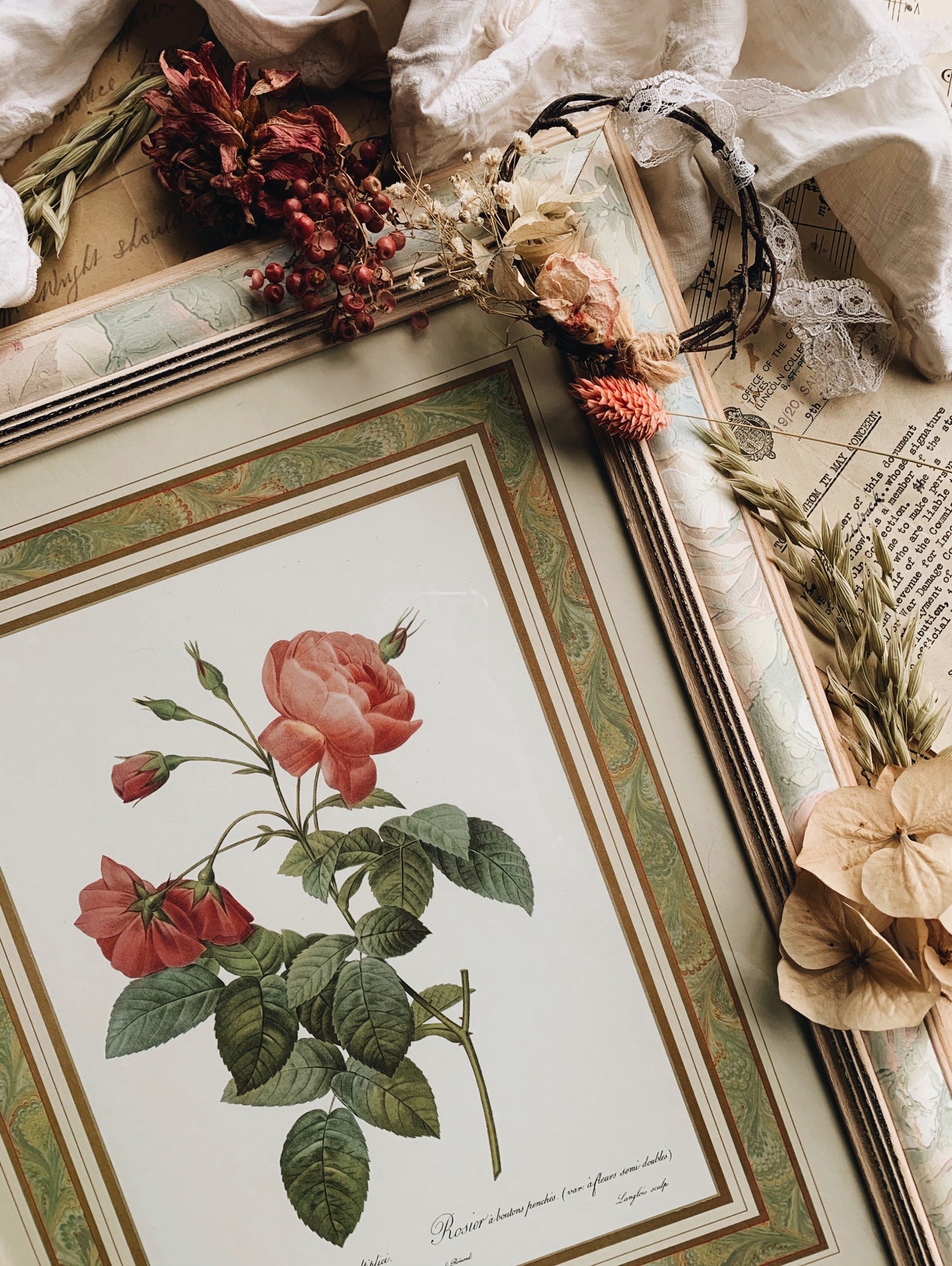 Vintage Large Rosa P J Redoute Framed (UK shipping only)