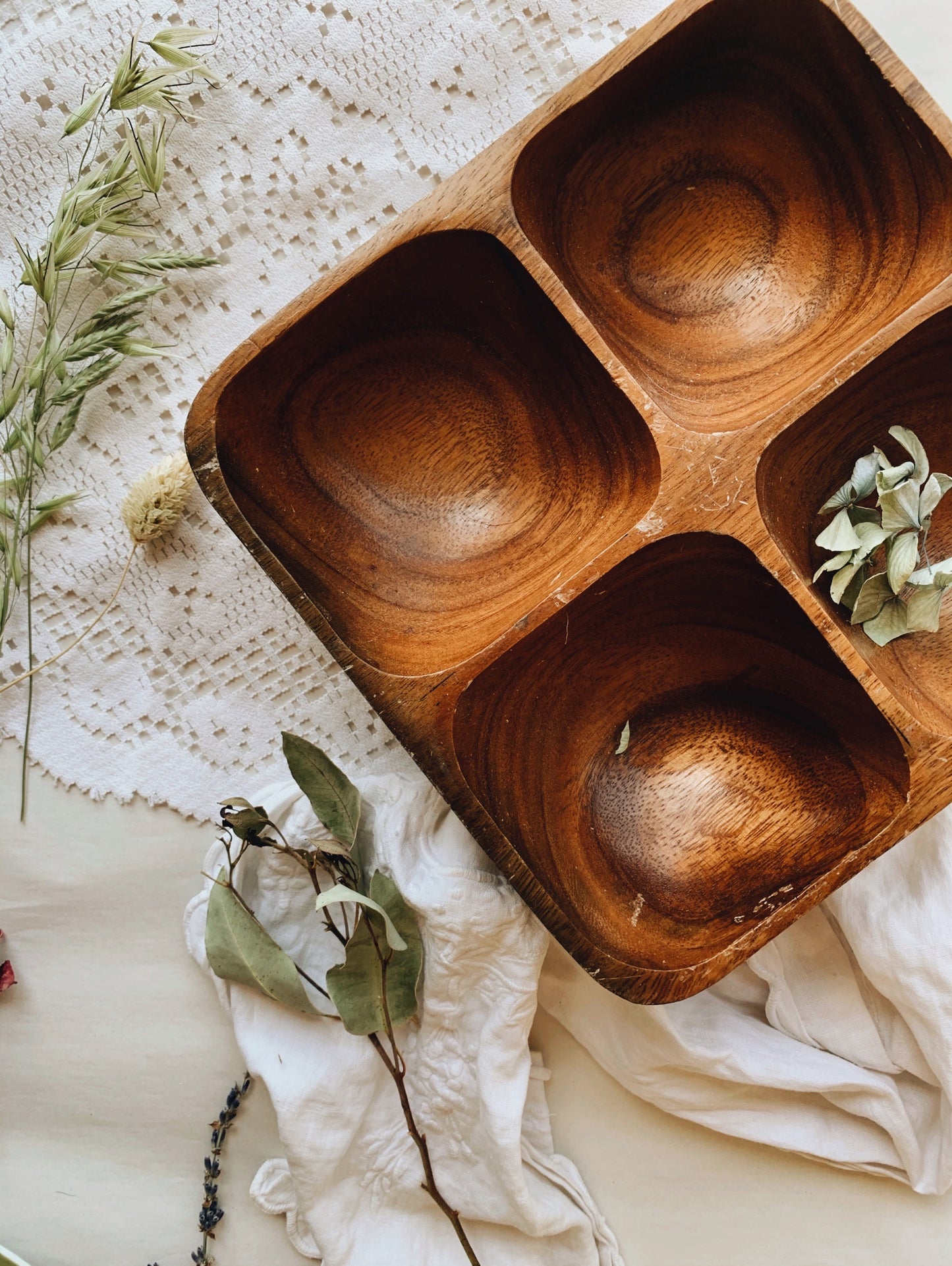 Rustic Wooden Compartment Dish