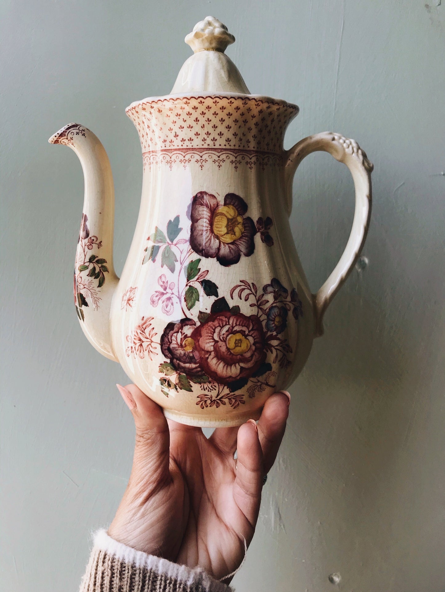 Vintage Mason’s Ironstone Floral Coffee Pot - Stone & Sage